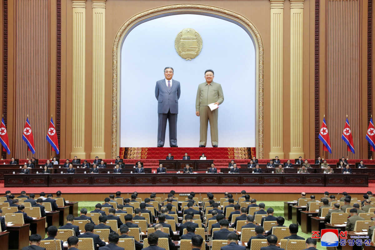 The 9th Session of the 14th Supreme People's Assembly of the Democratic People's Republic of Korea is held at the Mansudae Assembly Hall, in Pyongyang, North Korea, in this picture obtained by Reuters on September 28, 2023.   KCNA via REUTERS    ATTENTION EDITORS - THIS IMAGE WAS PROVIDED BY A THIRD PARTY. REUTERS IS UNABLE TO INDEPENDENTLY VERIFY THIS IMAGE. NO THIRD PARTY SALES. SOUTH KOREA OUT. NO COMMERCIAL OR EDITORIAL SALES IN SOUTH KOREA.