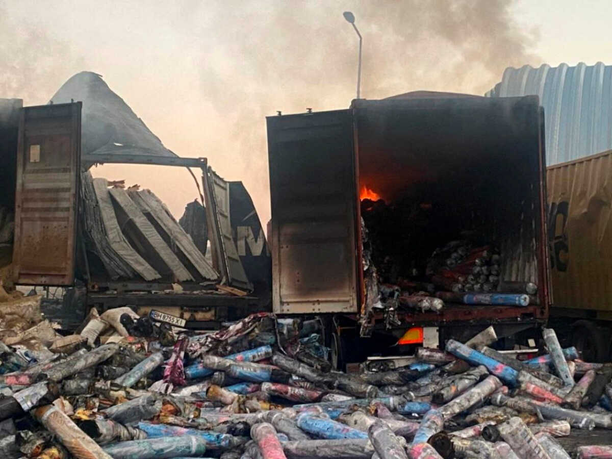 View shows truck damaged by Russian drone strike, amid Russia's attack on Ukraine, in Odesa region, Ukraine September 26, 2023. Ukraine's Operational Command 'South'