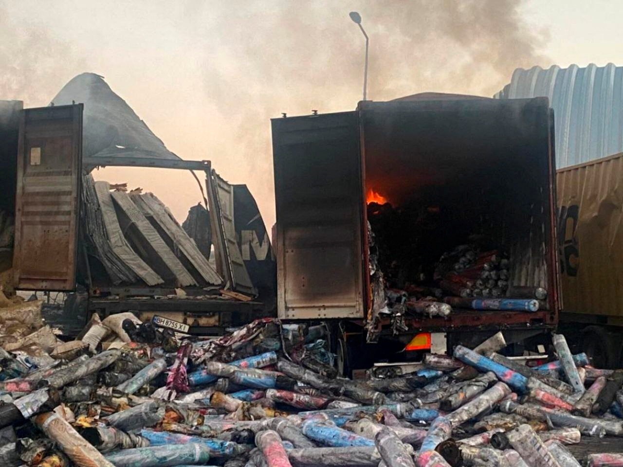 View shows truck damaged by Russian drone strike, amid Russia's attack on Ukraine, in Odesa region, Ukraine September 26, 2023. Ukraine's Operational Command 'South'