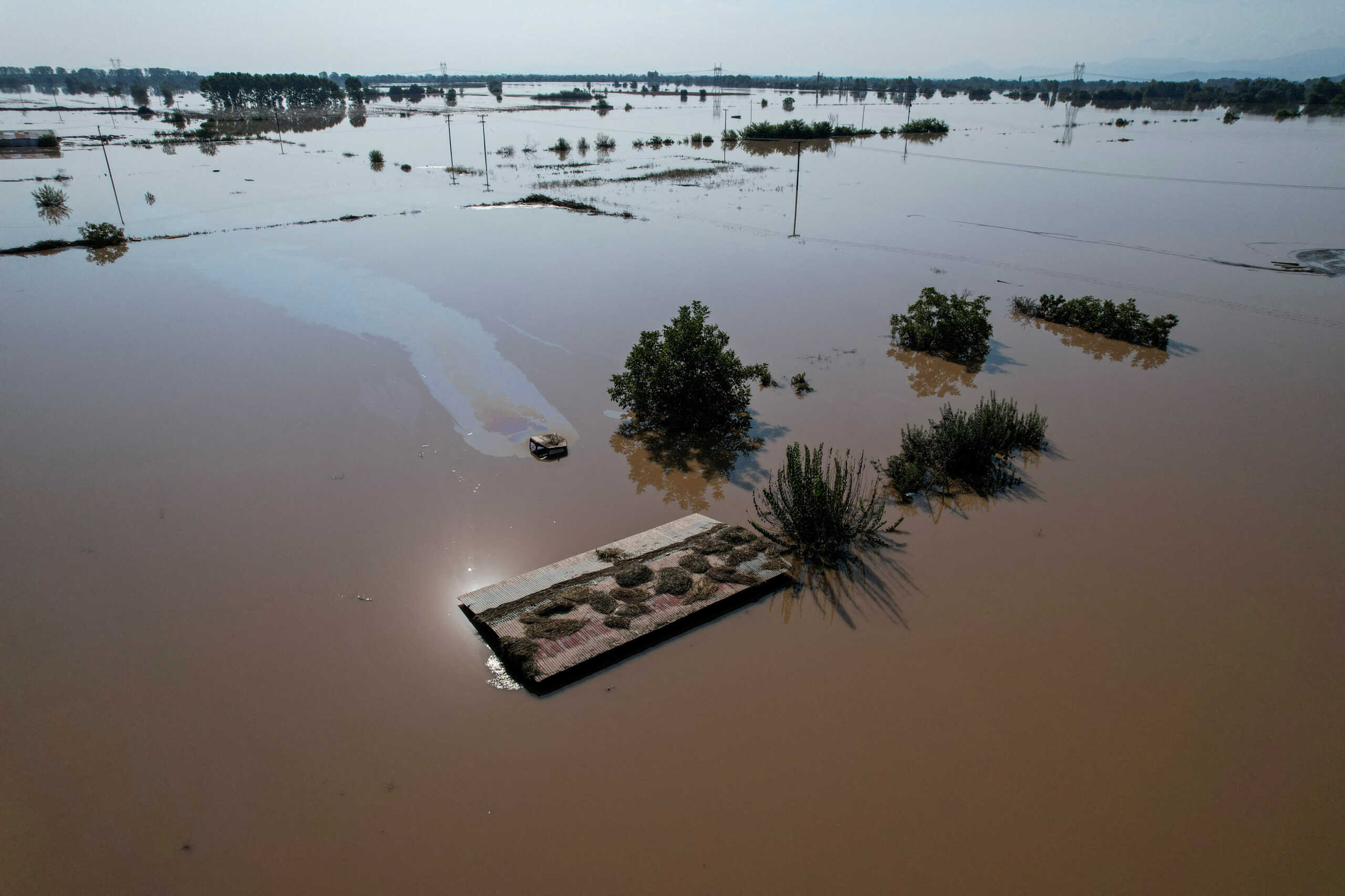 A flooded area is seen in the aftermath of Storm Daniel, in Megala Kalyvia, Greece, September 9, 2023. REUTERS
