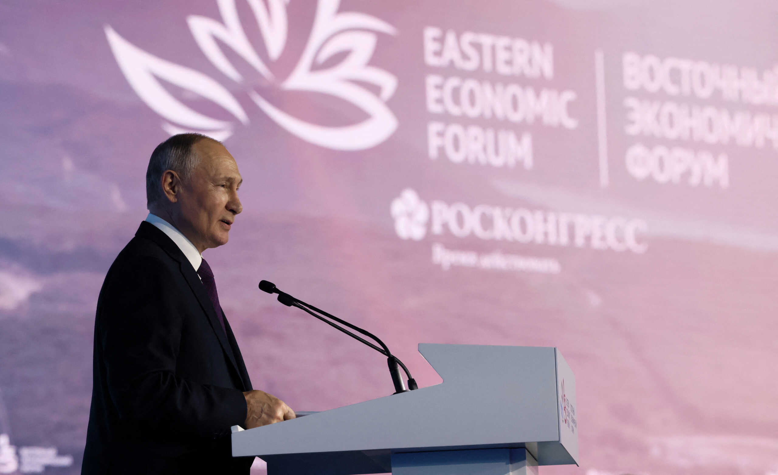 Russian President Vladimir Putin delivers a speech during a session of the 8th Eastern Economic Forum in Vladivostok, Russia, September 12, 2023. Sputnik