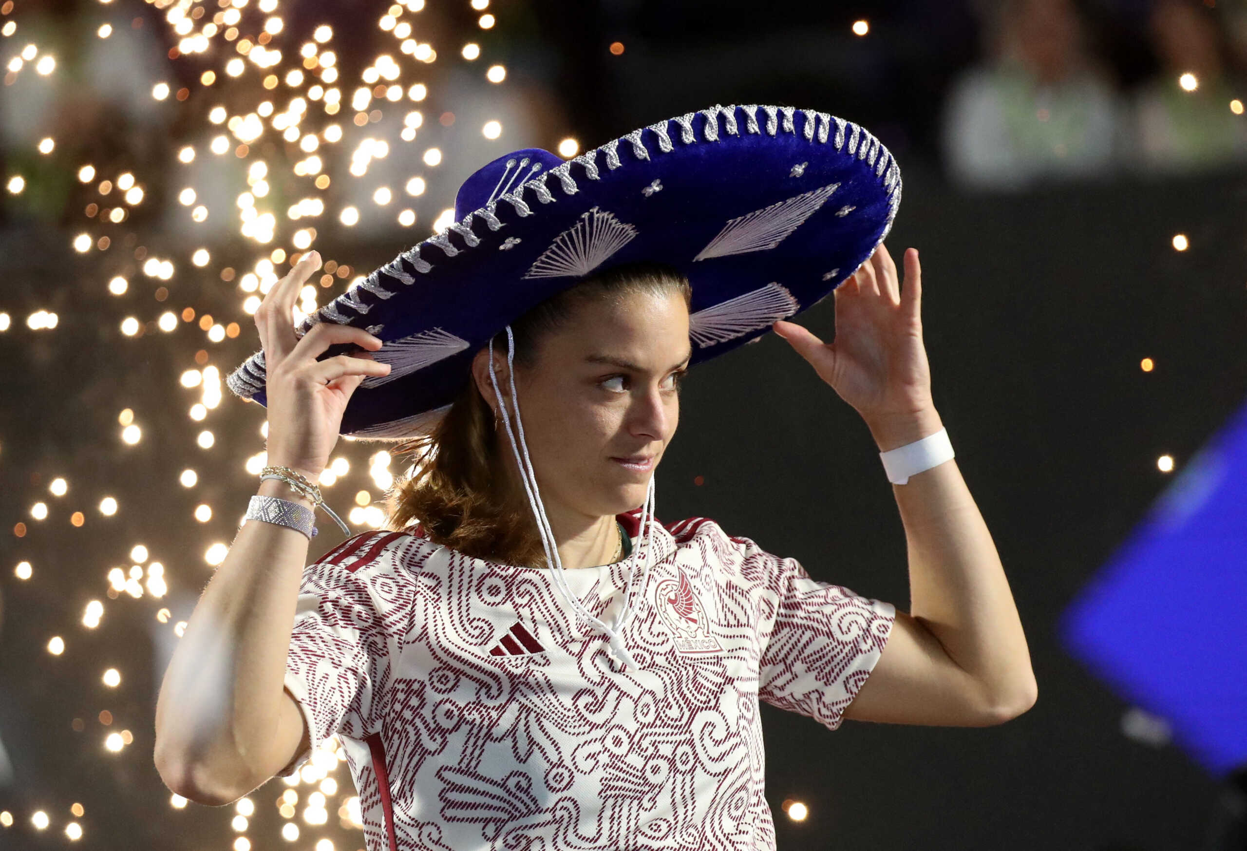 Tennis - WTA 1000 - Guadalajara Open - Panamerican Tennis Center, Guadalajara, Mexico - September 23, 2023 Greece's Maria Sakkari celebrates after winning the Guadalajara Open REUTERS