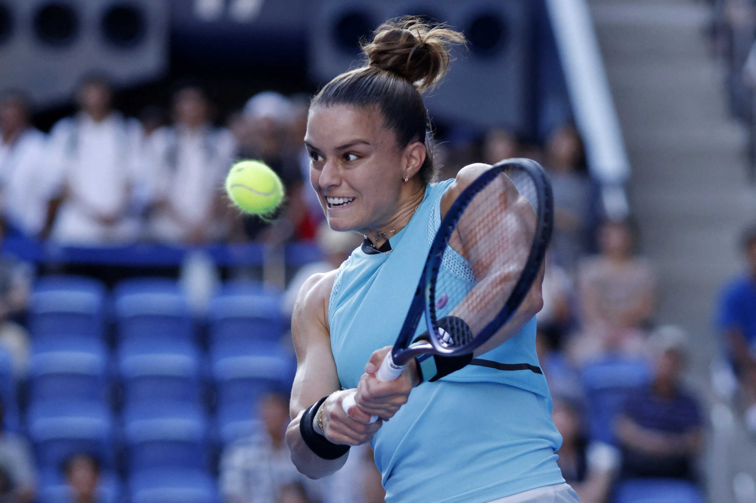Tennis - WTA 500 - Pan Pacific Open - Ariake Coliseum, Tokyo, Japan - September 30, 2023 Greece's Maria Sakkari in action during her women's singles semi final match against Jessica Pegula of the United States REUTERS