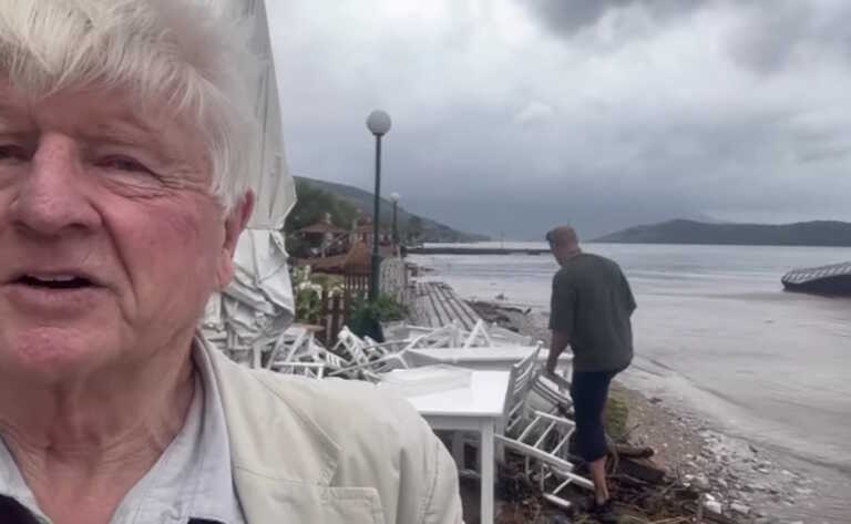 Ο πατέρας του Μπόρις Τζόνσον δείχνει τις καταστροφές από την κακοκαιρία στη Μήλινα της Μαγνησίας
