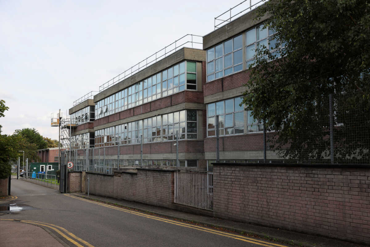 A view of scaffolding outside Hornsey School for Girls, in London, Britain, September 1, 2023. REUTERS