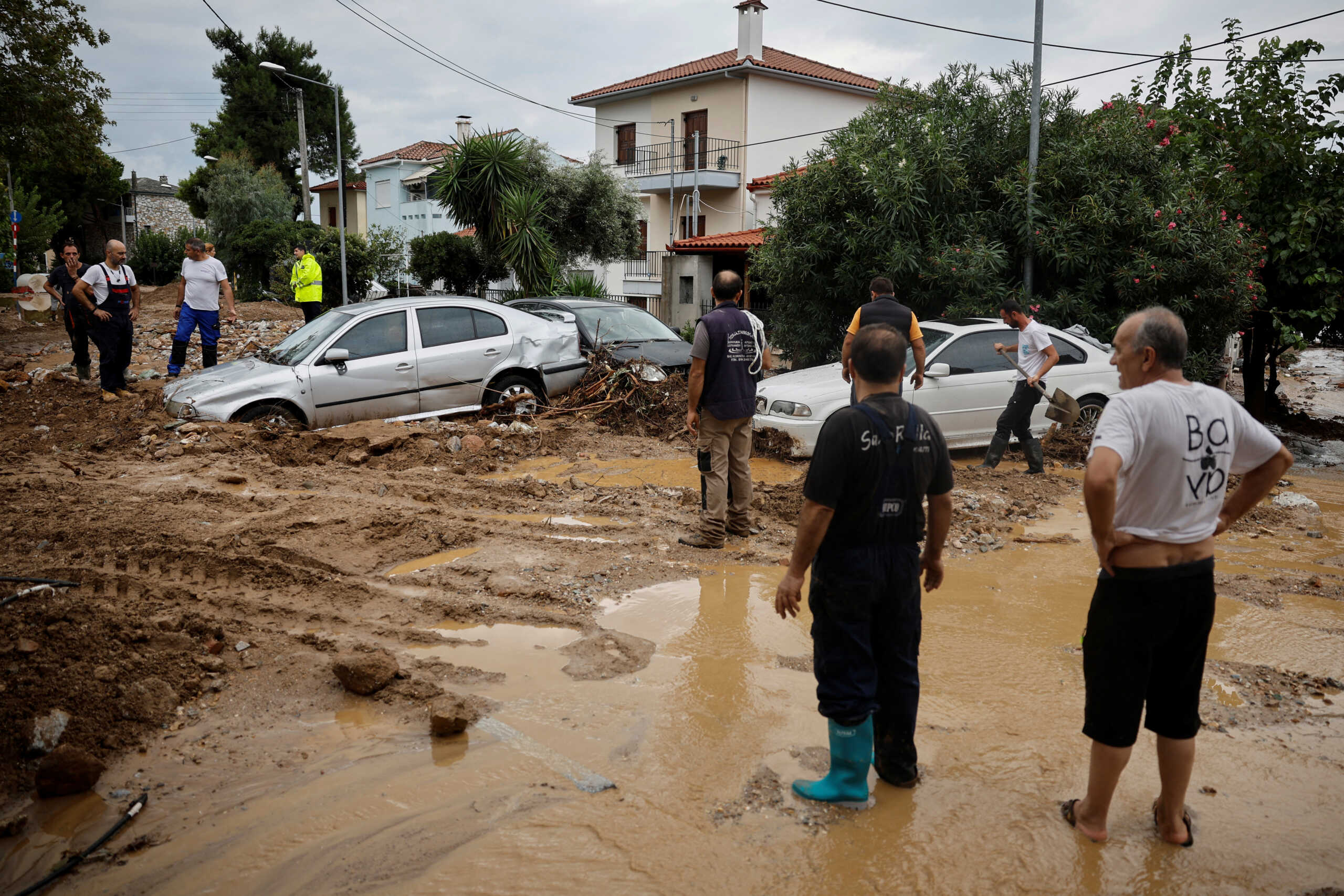 People look at damage  after Storm Elias hit village of Agria, Greece September 28, 2023. REUTERS