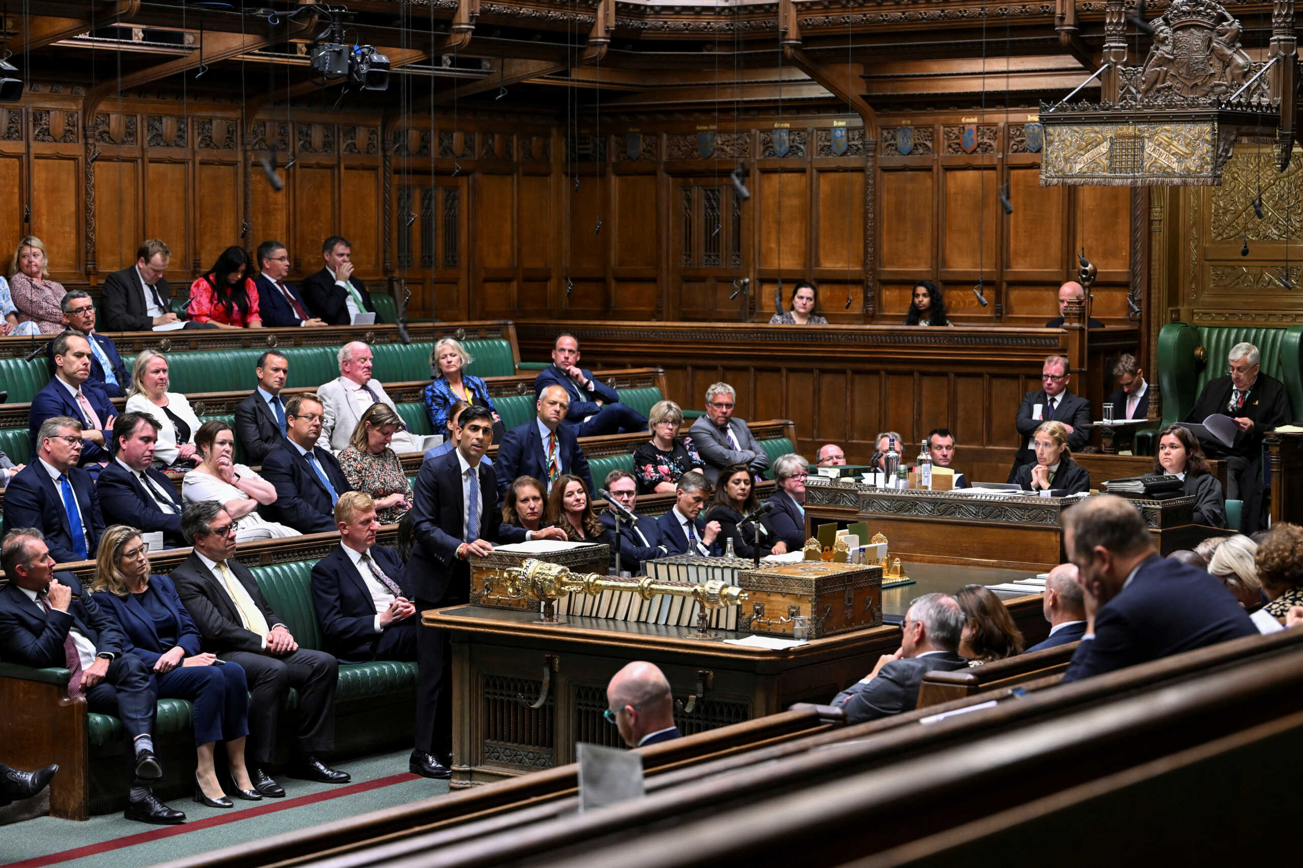 British Prime Minister Rishi Sunak speaks during his statement on the G20 Summit, at the House of Commons in London, Britain September 11, 2023. UK Parliament