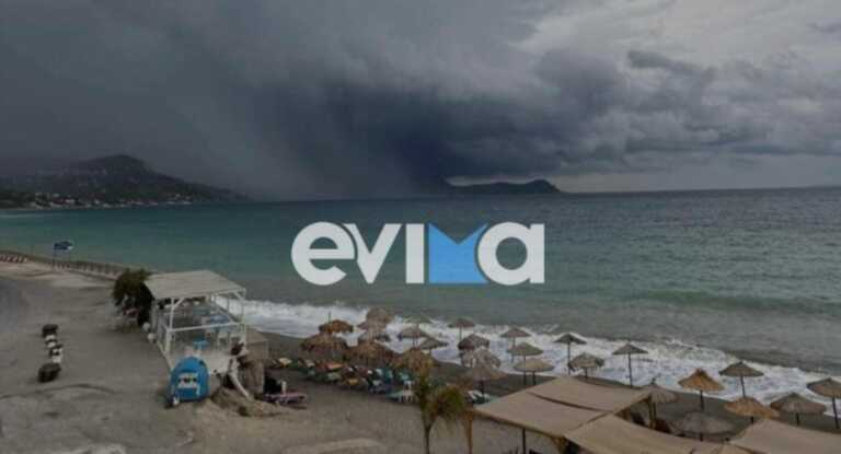 Η κακοκαιρία Daniel που χτυπάει την Εύβοια προκάλεσε εντυπωσιακό υδροστρόβιλο σε παραλία της Κύμης