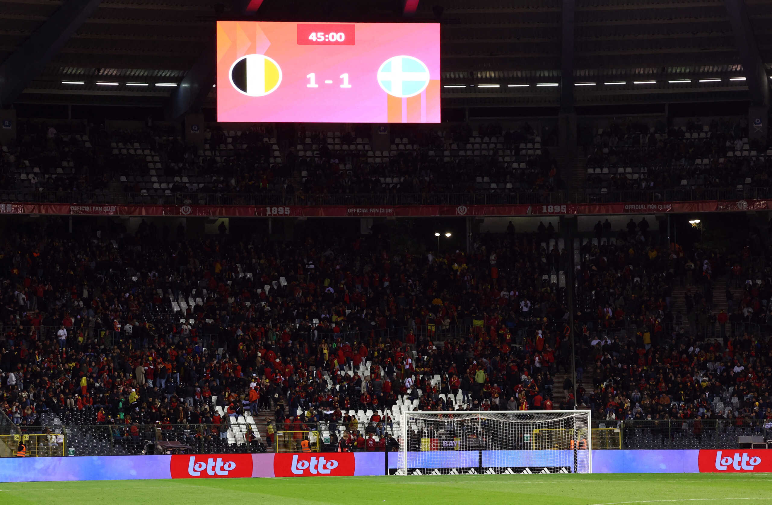Soccer Football - Euro 2024 Qualifier - Group F - Belgium v Sweden - King Baudouin Stadium, Brussels, Belgium - October 16, 2023 General view inside the stadium as play is suspended after a shooting in Brussels REUTERS