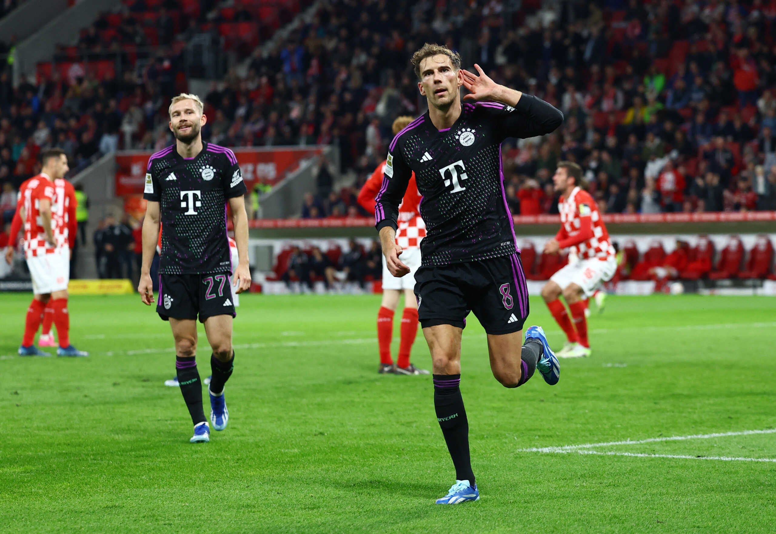Soccer Football - Bundesliga - 1. FSV Mainz 05 v Bayern Munich - MEWA Arena, Mainz, Germany - October 21, 2023 Bayern Munich's Leon Goretzka celebrates scoring their third goal REUTERS
