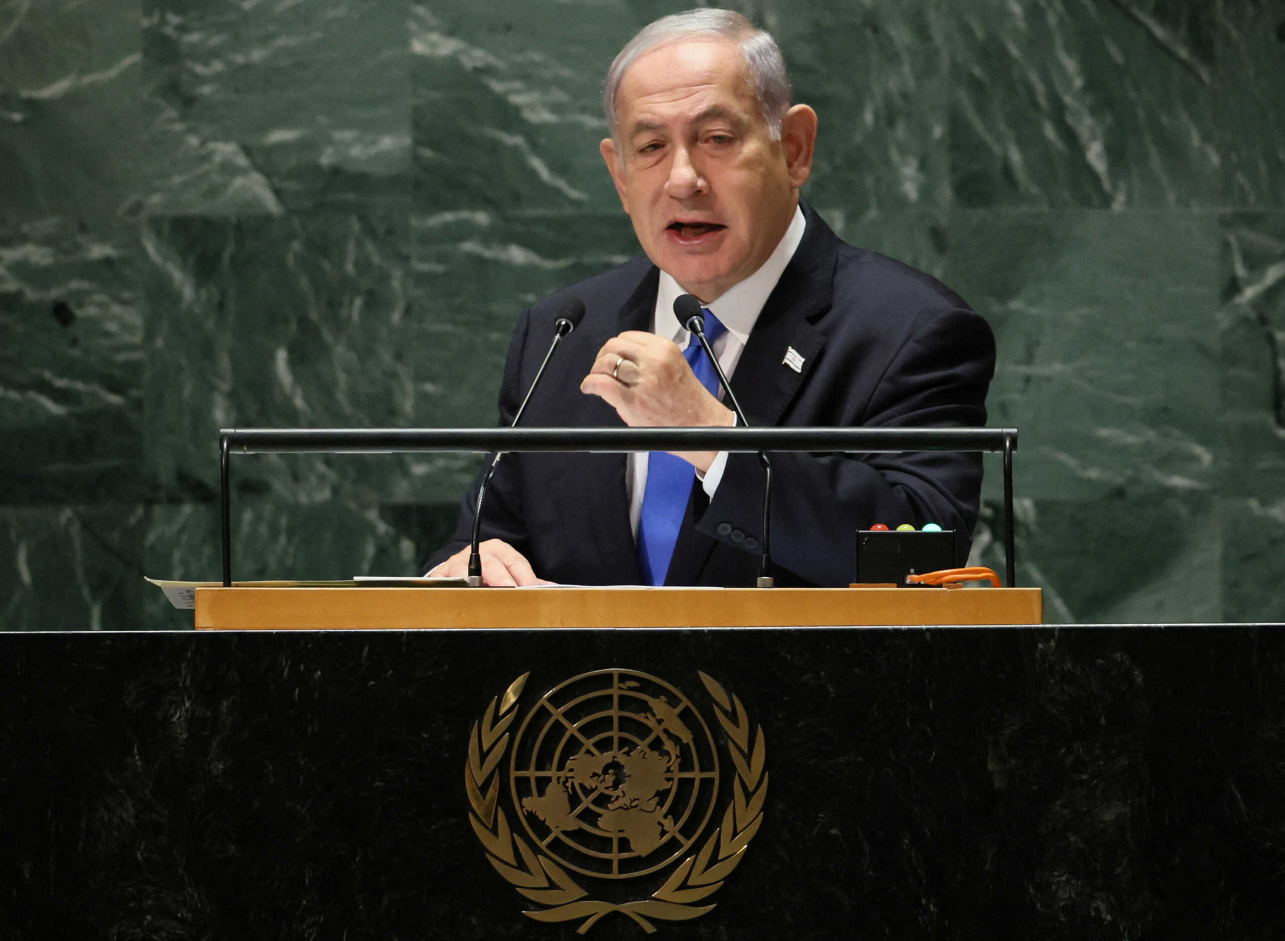 Israeli Prime Minister Benjamin Netanyahu addresses the 78th Session of the U.N. General Assembly in New York City, U.S., September 22, 2023. REUTERS