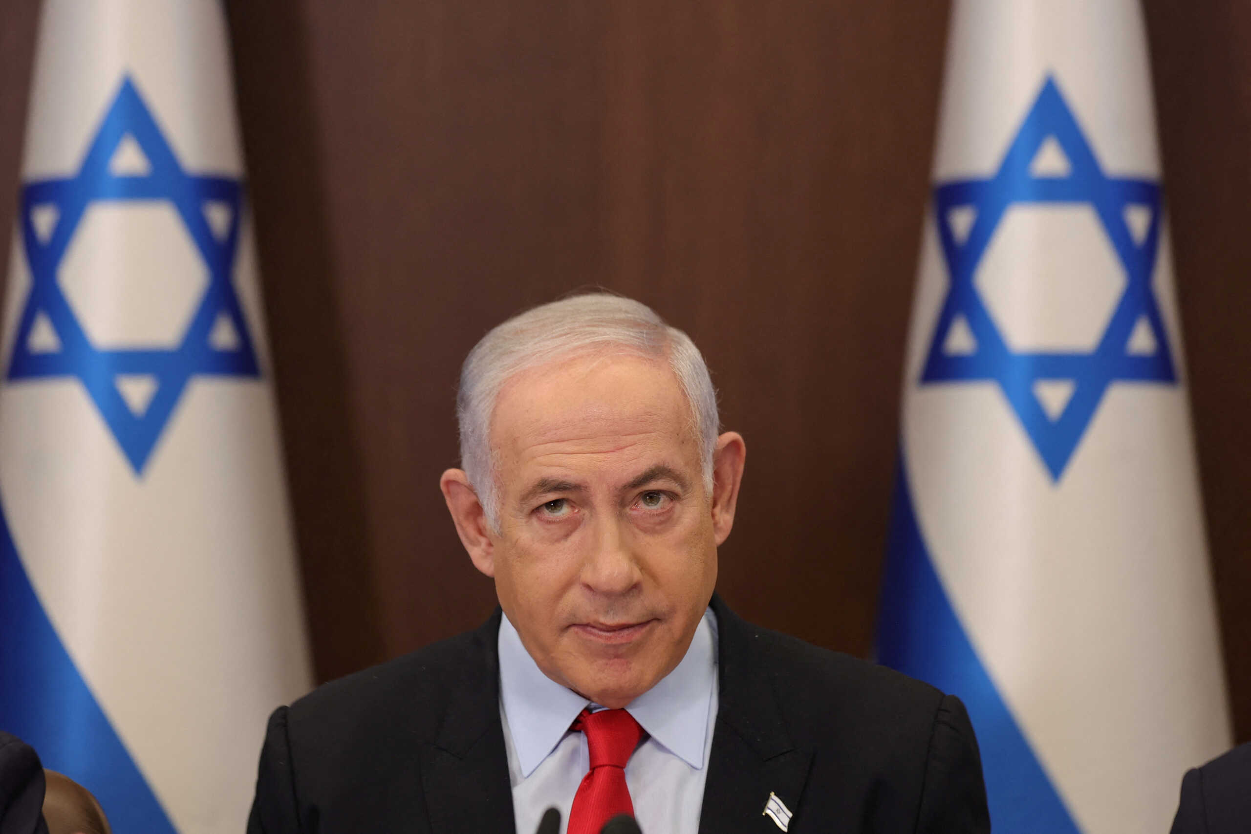 Israeli Prime Minister Benjamin Netanyahu attends the weekly cabinet meeting at the prime minister's office in Jerusalem, September 27, 2023.    ABIR SULTAN