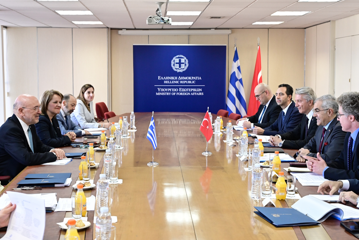 Συνάντηση του υφυπουργού Εξωτερικών Κώστα Φραγκογιάννη με τον υφυπουργό Εξωτερικών της Τουρκίας Burak Akcapar για τη Θετική Ατζέντα συνεργασίας και τις Πολιτικές Διαβουλεύσεις, Δευτέρα 16 Οκτωβρίου 2023. 
(ΜΙΧΑΛΗΣ ΚΑΡΑΓΙΑΝΝΗΣ