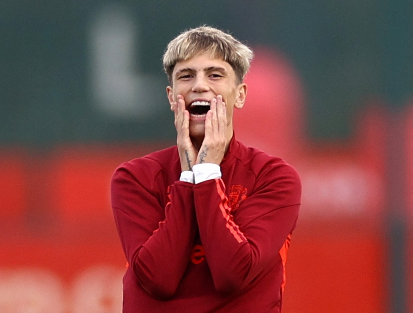 Soccer Football - Champions League - Manchester United Training - Trafford Training Centre, Manchester, Britain - October 23, 2023 Manchester United's Alejandro Garnacho during training REUTERS