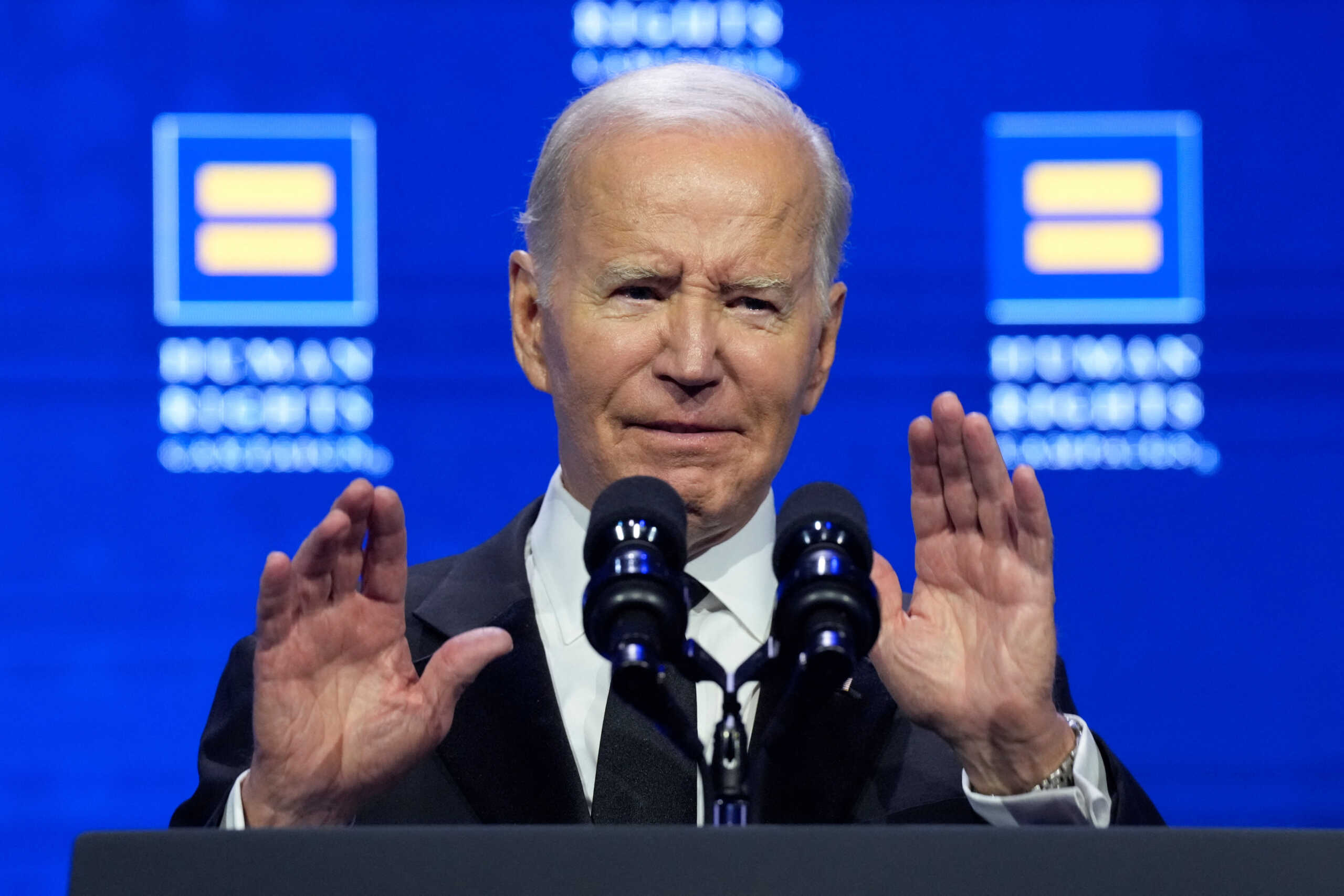 U.S. President Joe Biden speaks at a dinner hosted by the Human Rights Campaign at the Washington Convention Center in Washington, U.S., October 14, 2023. REUTERS