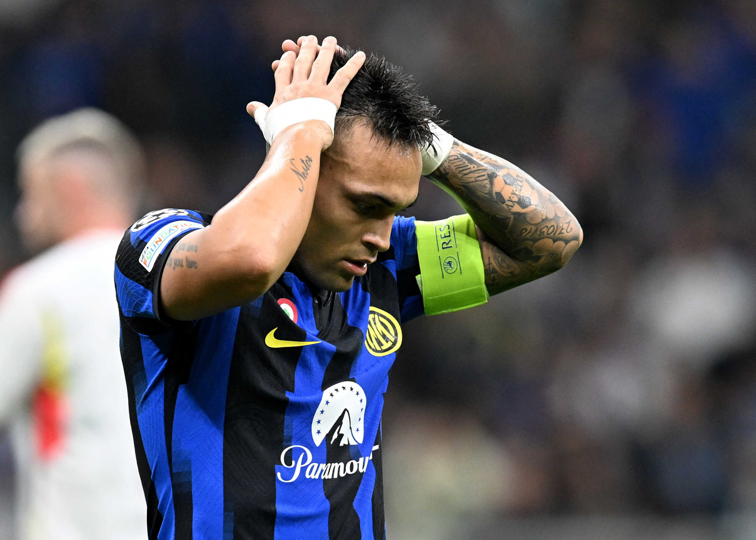 Soccer Football - Champions League - Group D - Inter Milan v Benfica - San Siro, Milan, Italy - October 3, 2023 Inter Milan's Lautaro Martinez reacts REUTERS
