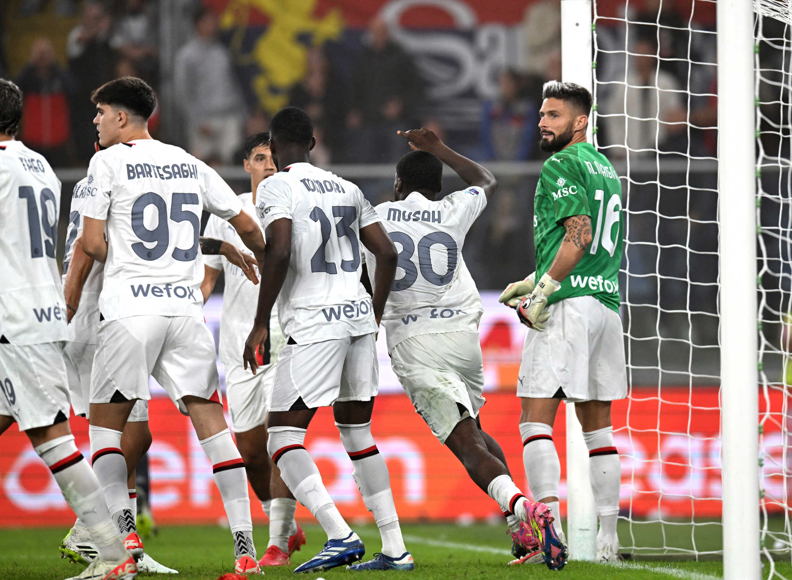 Soccer Football - Serie A - Genoa v AC Milan - Stadio Comunale Luigi Ferraris, Genoa, Italy - October 7, 2023 AC Milan's Olivier Giroud reacts REUTERS