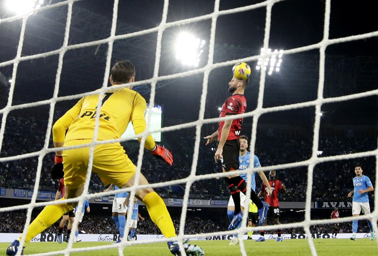 Soccer Football - Serie A - Napoli v AC Milan - Stadio Diego Armando Maradona, Naples, Italy - October 29, 2023 AC Milan's Olivier Giroud scores their first goal REUTERS