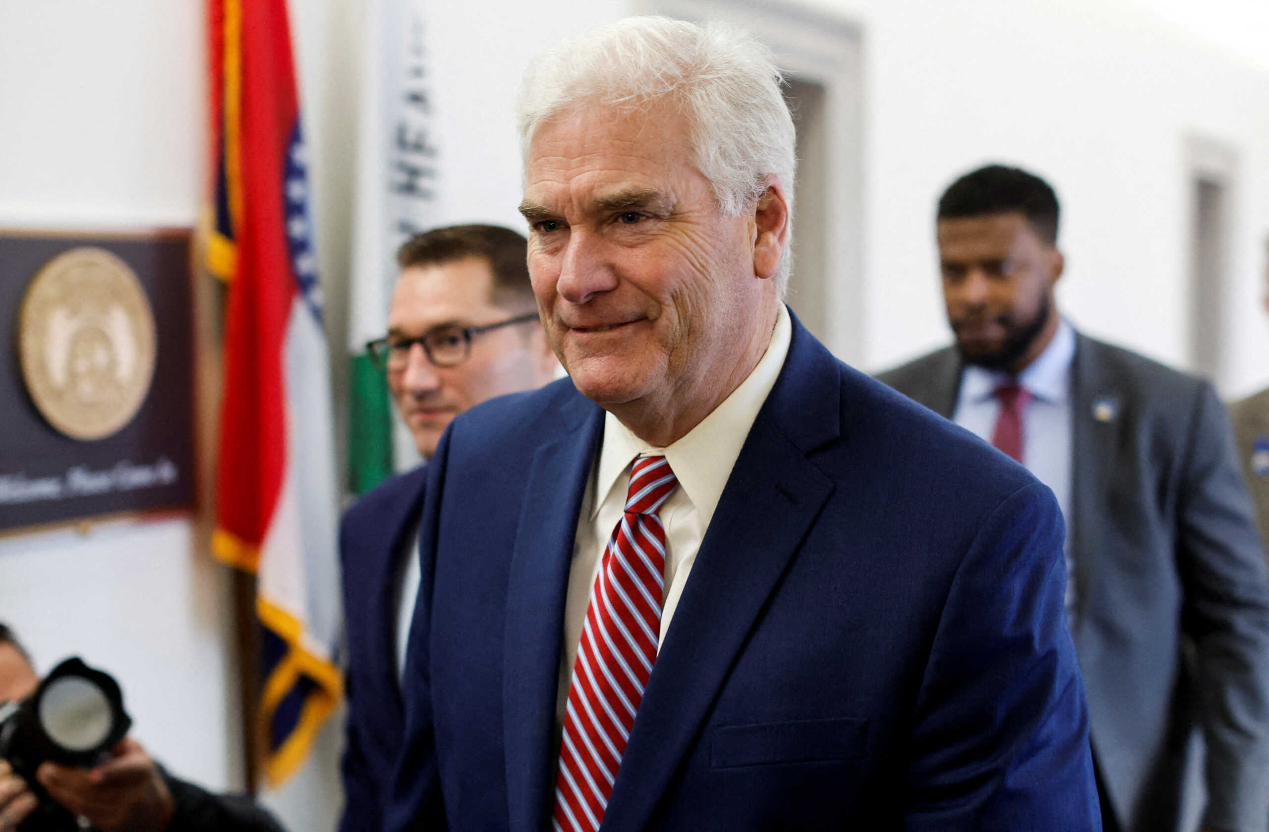 U.S. Representative Tom Emmer (R-MN) arrives for a House Republican conference meeting to choose a nominee in the race for House Speaker at the U.S. Capitol in Washington, U.S., October 24, 2023. REUTERS