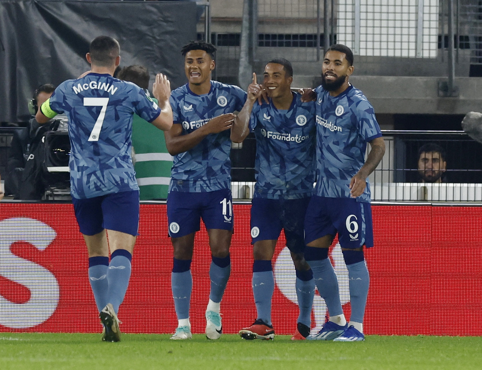 Soccer Football - Europa Conference League - Group E - AZ Alkmaar v Aston Villa - AFAS Stadion, Alkmaar, Netherlands - October 26, 2023 Aston Villa's Youri Tielemans celebrates scoring their second goal with teammates REUTERS