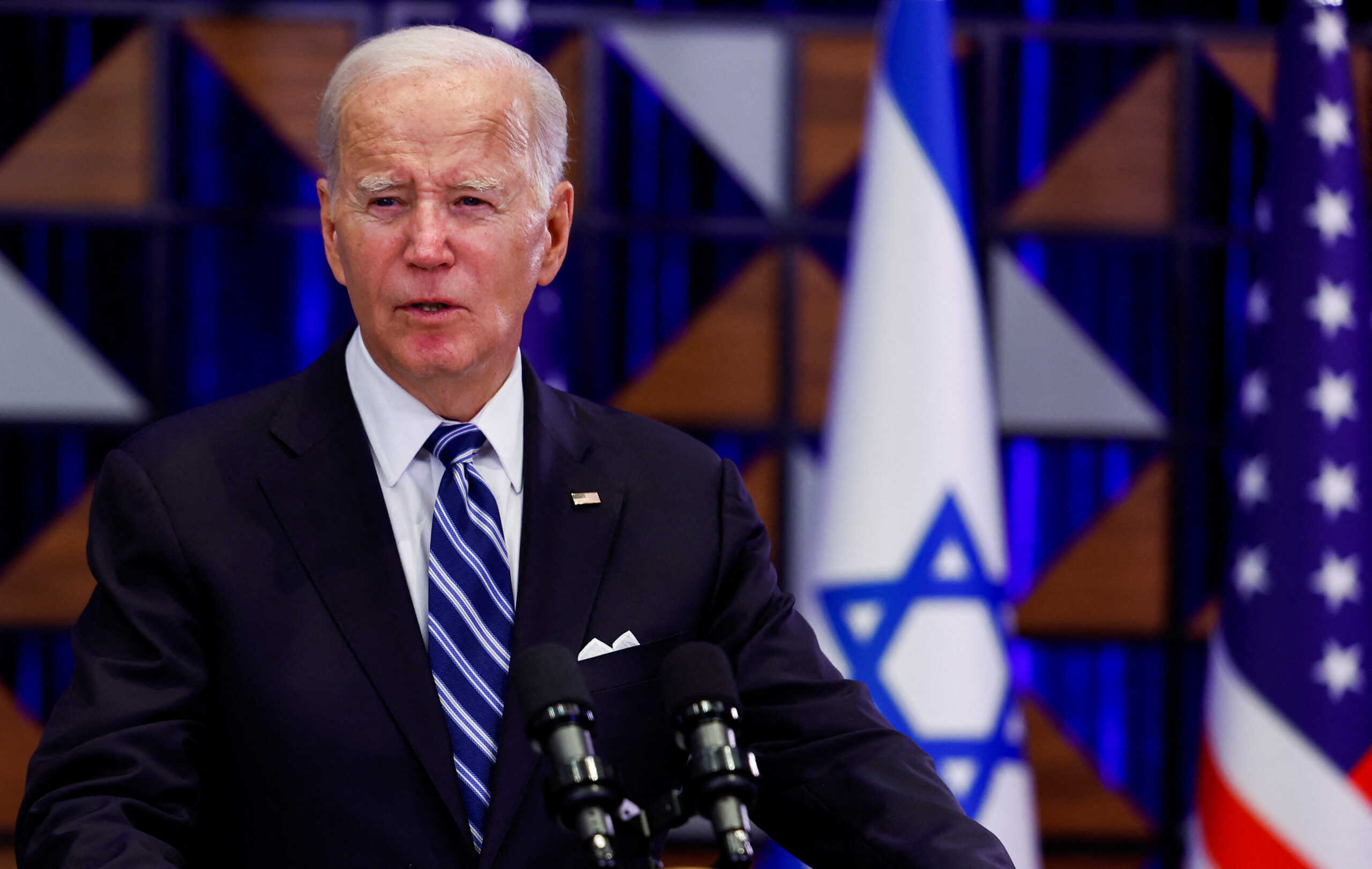U.S. President Joe Biden delivers remarks as he visits Israel amid the ongoing conflict between Israel and Hamas, in Tel Aviv, Israel, October 18, 2023. REUTERS