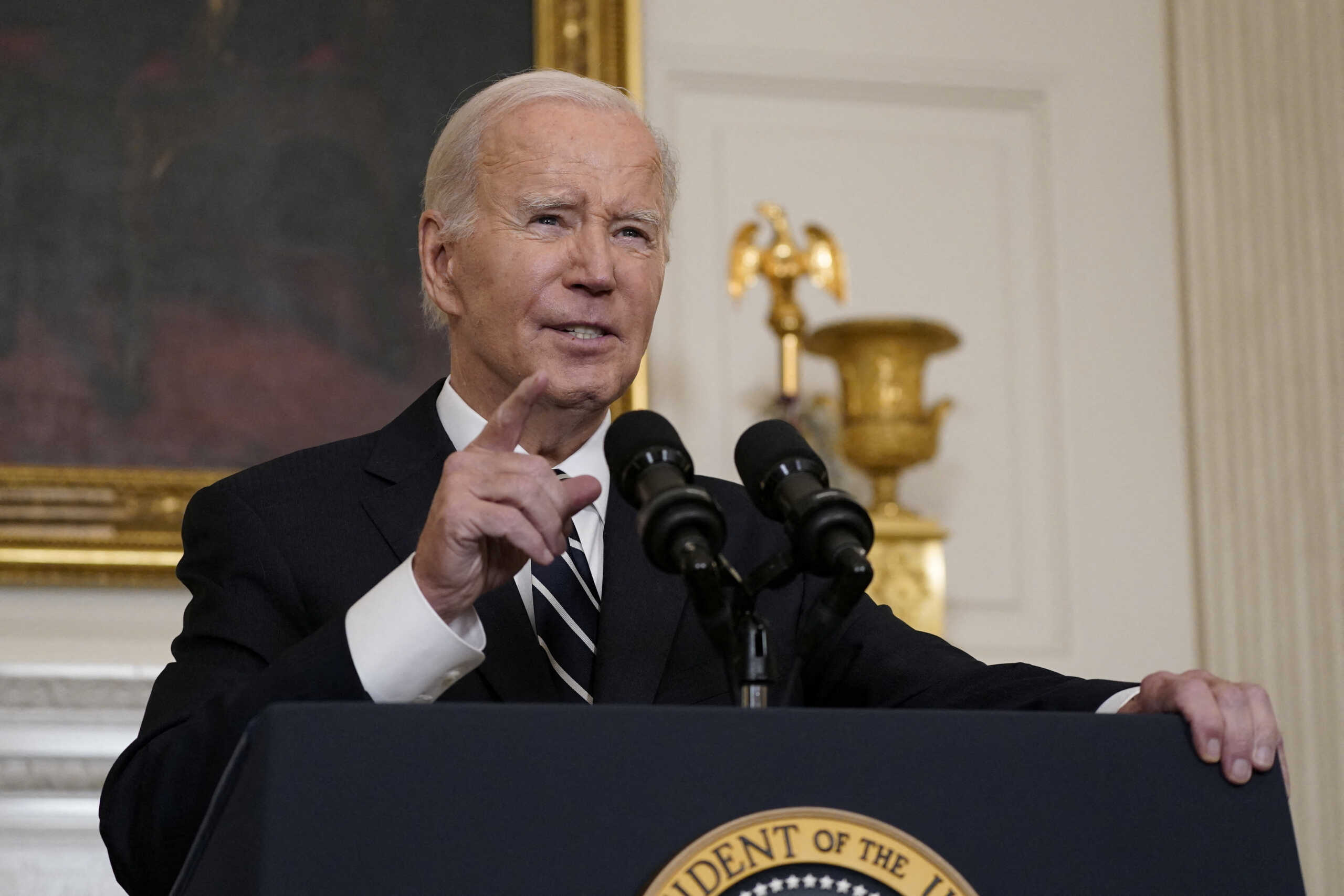 U.S. President Joe Biden speaks about the conflict in Israel, after Hamas launched its biggest attack in decades, while making a statement about the crisis, at the White House in Washington, U.S. October 7, 2023. REUTERS