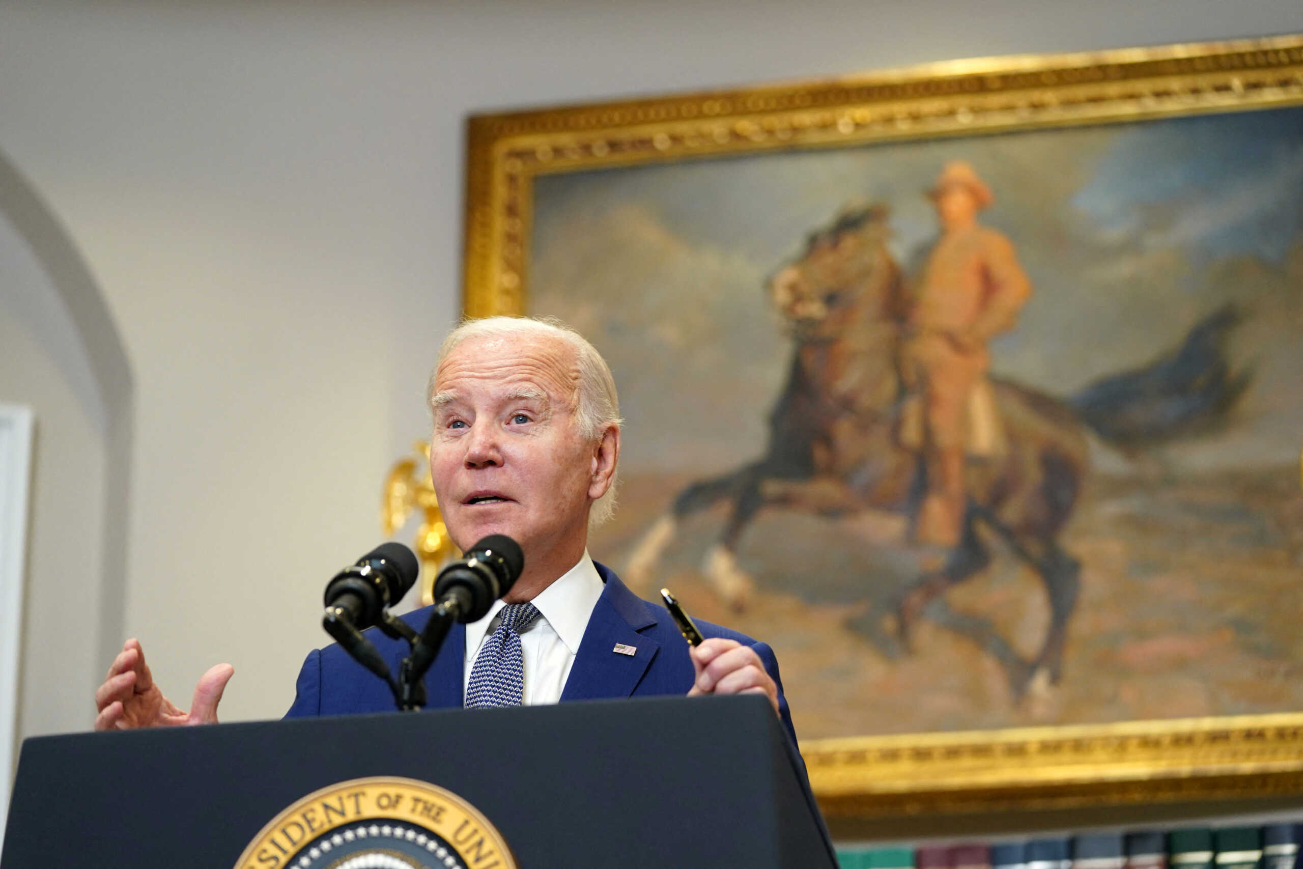 U.S. President Joe Biden makes a statement about the stopgap government funding bill passed by the U.S. House and Senate to avert a government shutdown at the White House in Washington, U.S., October 1, 2023. REUTERS