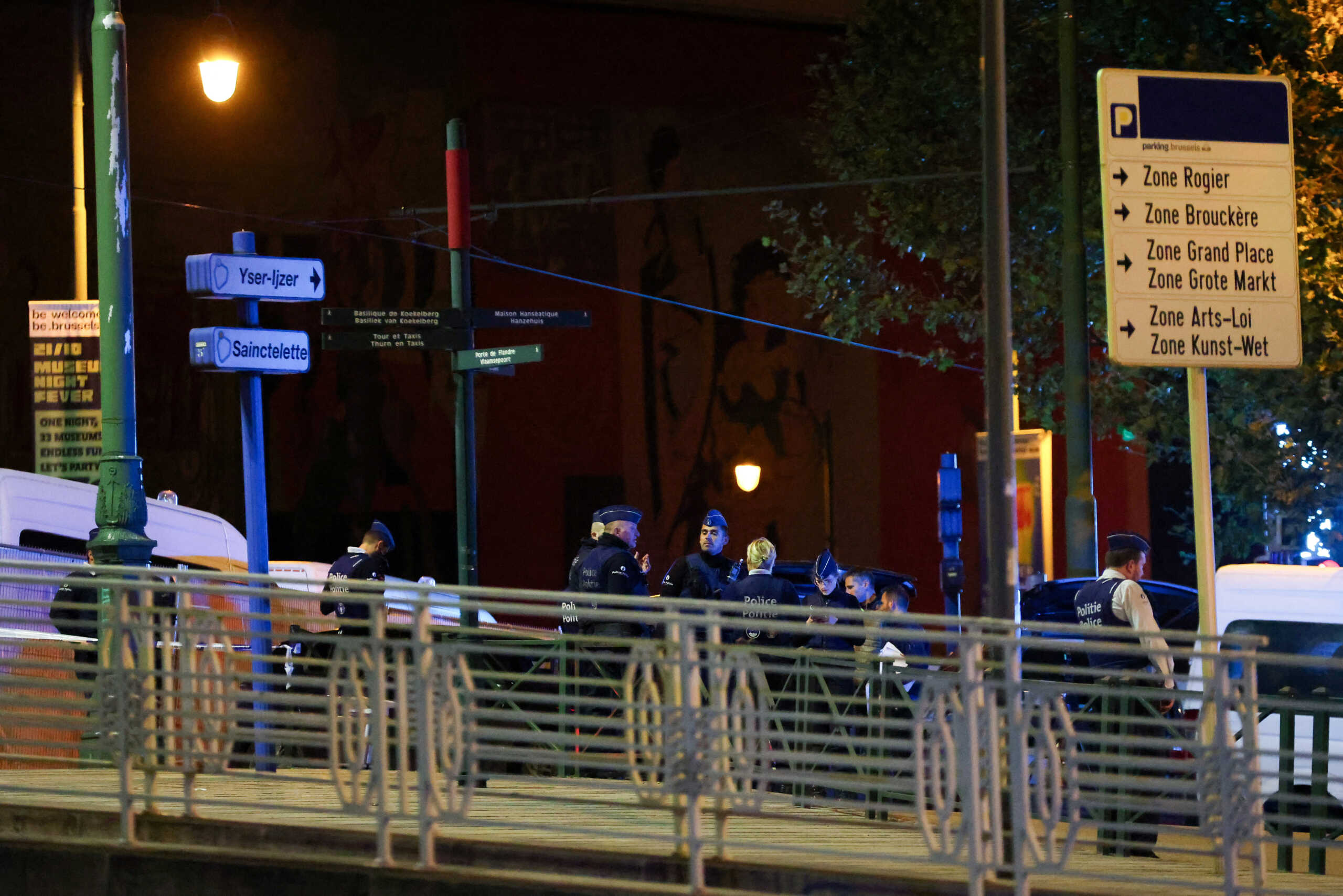 Belgian police secure the area after a shooting in Brussels, Belgium, October 16, 2023. REUTERS