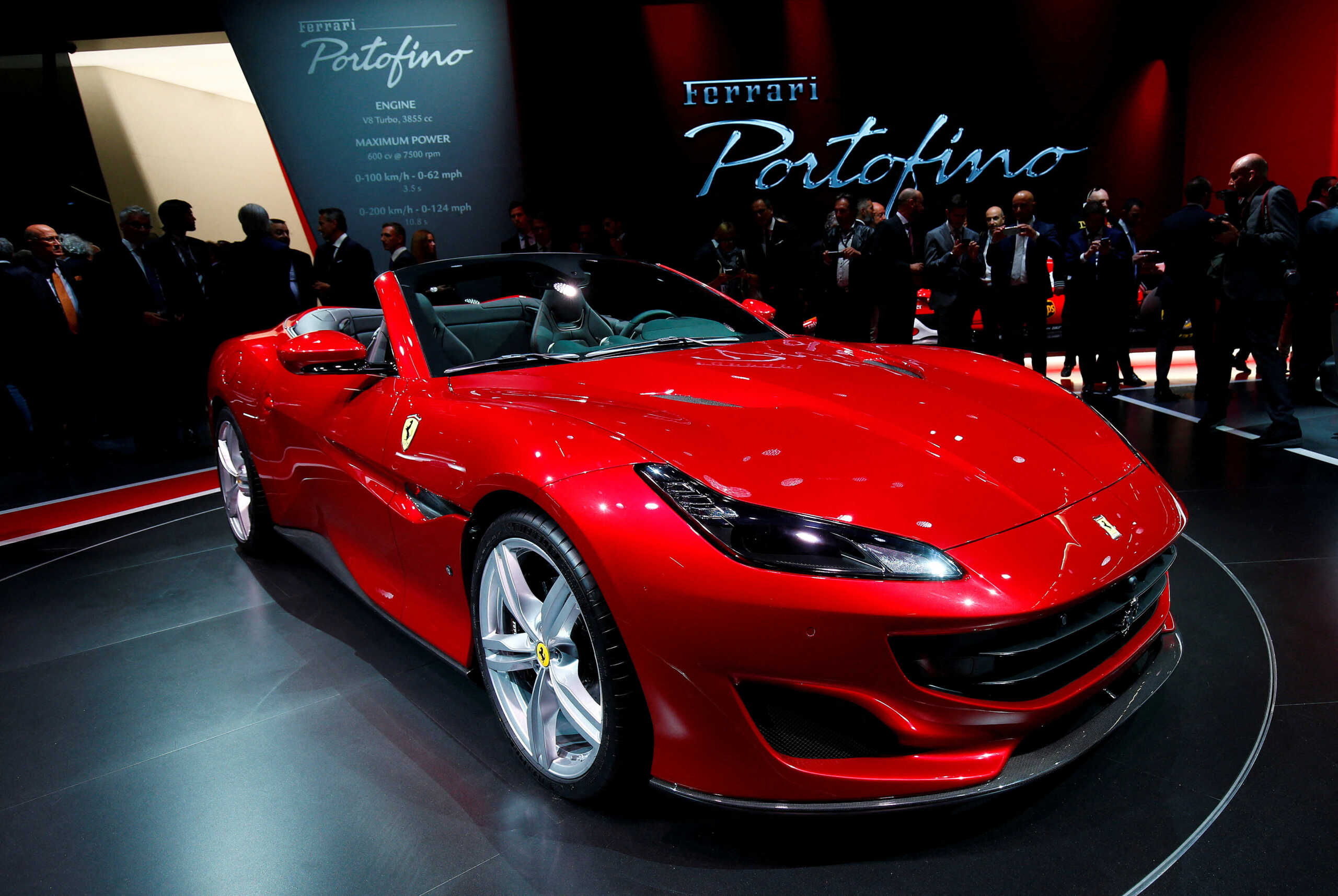 FILE PHOTO: The new Ferrari Portofino is displayed during the Frankfurt Motor Show (IAA) in Frankfurt, Germany September 12, 2017. REUTERS