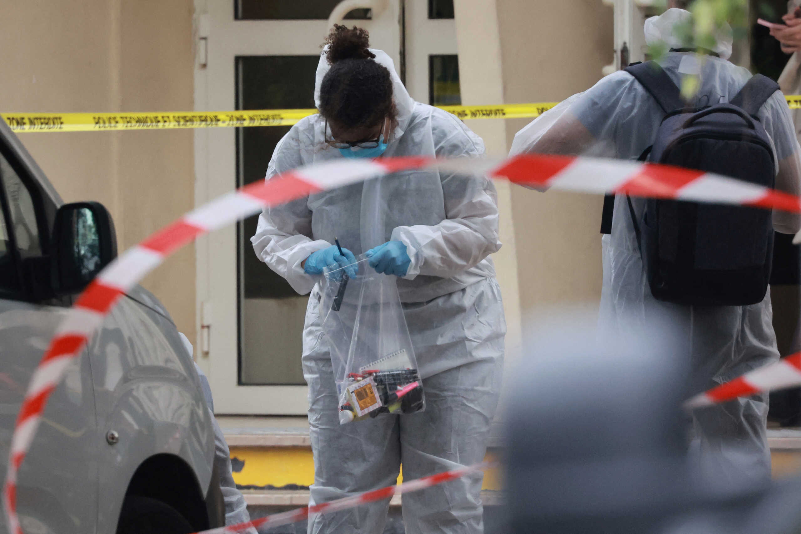 French police work at the site after a teacher was killed and several people injured in a knife attack at the Lycee Gambetta-Carnot high school in Arras, northern France, October 13, 2023. REUTERS