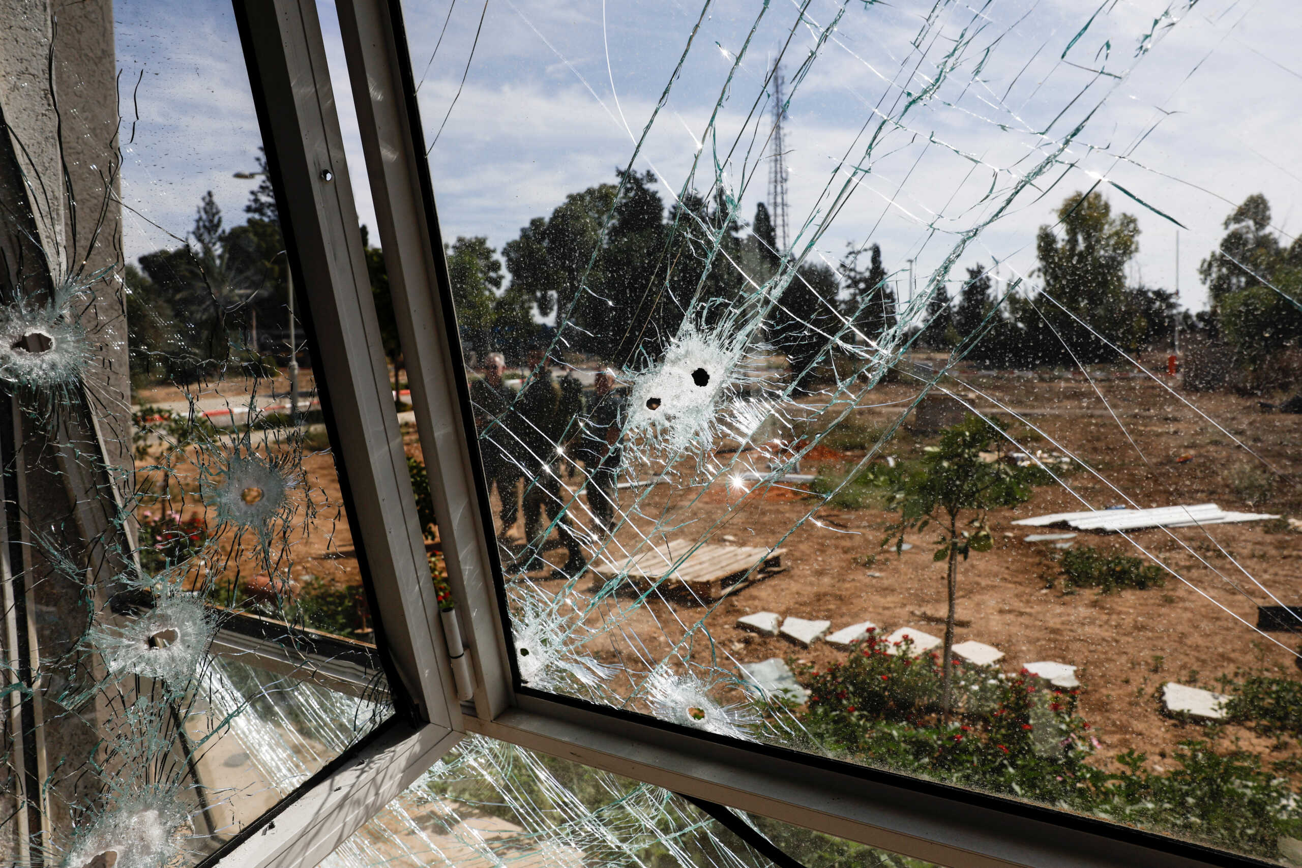 A view shows a bullet-riddled window, following a deadly infiltration by Hamas gunmen from the Gaza Strip, in Kibbutz Kissufim in southern Israel October 21, 2023. REUTERS