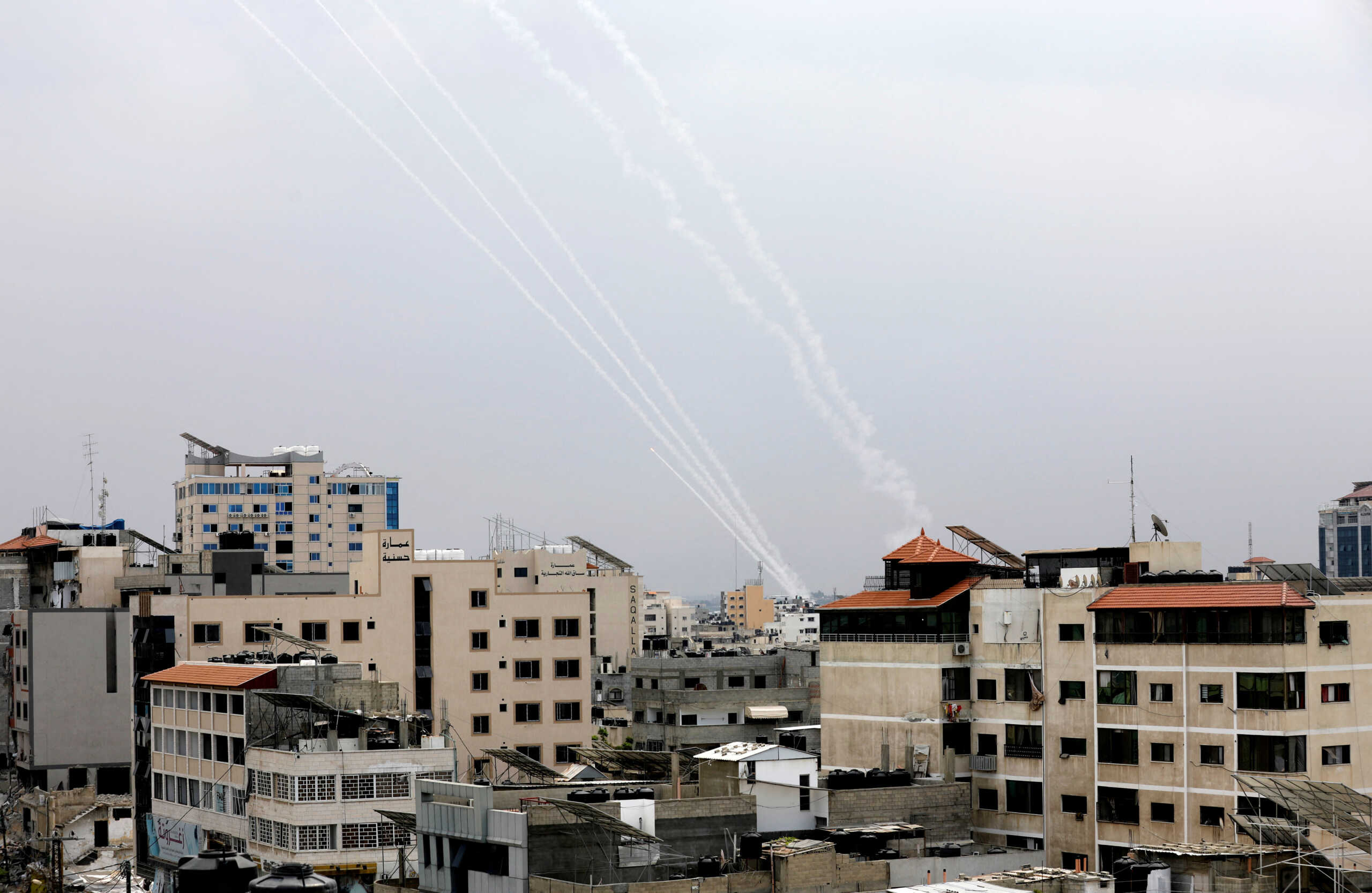 Rockets are fired from Gaza towards Israel, in Gaza, October 9, 2023. REUTERS