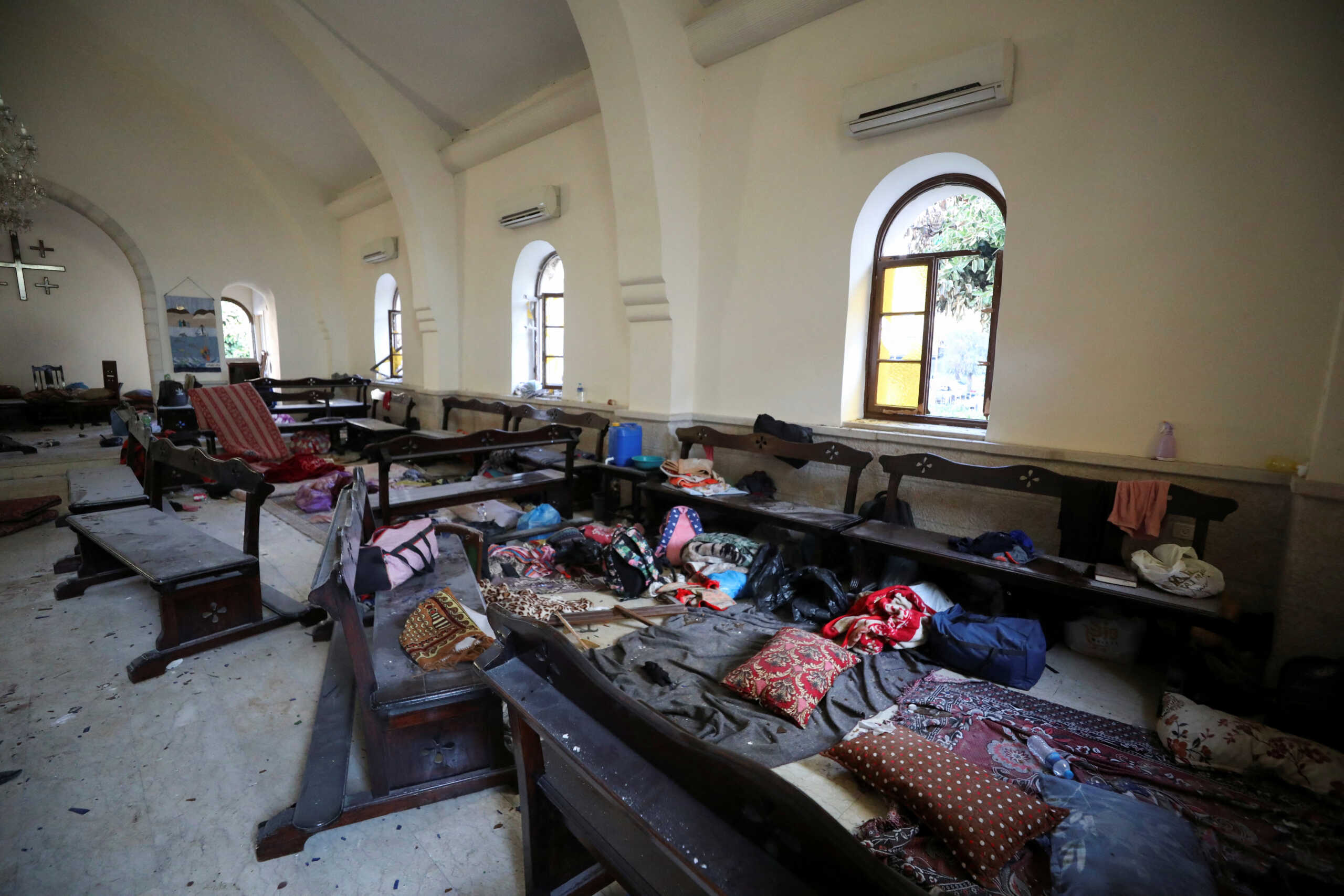 A view of the inside of a church within the premises of Al-Ahli hospital where hundreds of Palestinians were killed in a blast that Israeli and Palestinian officials blamed on each other, and where Palestinians who fled their homes were sheltering amid the ongoing conflict with Israel,  in Gaza City, October 18, 2023.  REUTERS