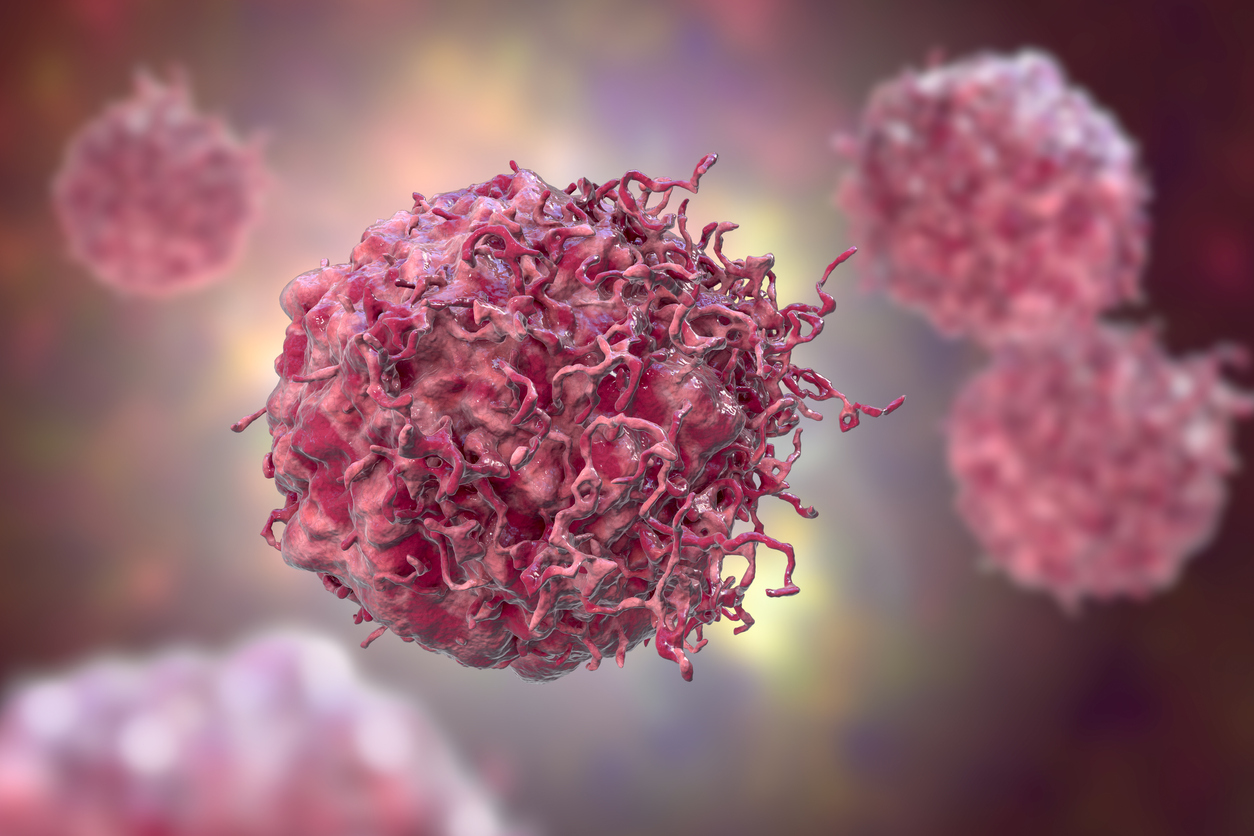 Cancer cells, malignant cells, scientific 3D illustration