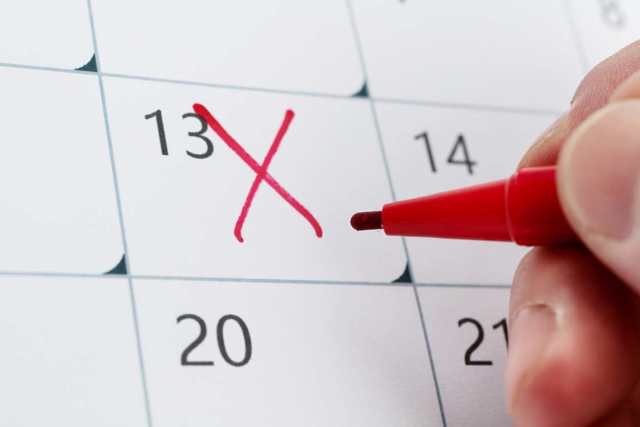 Calendar number 13 with cross shape.