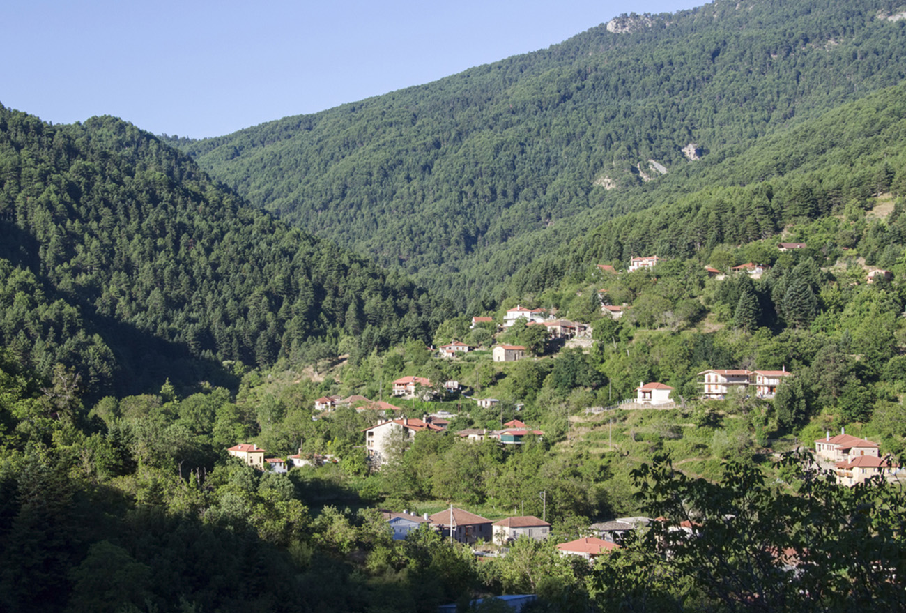 Buildings in Zarouhla village. Acahia, Greece. Greek mountainous landscapes at autumn and winter