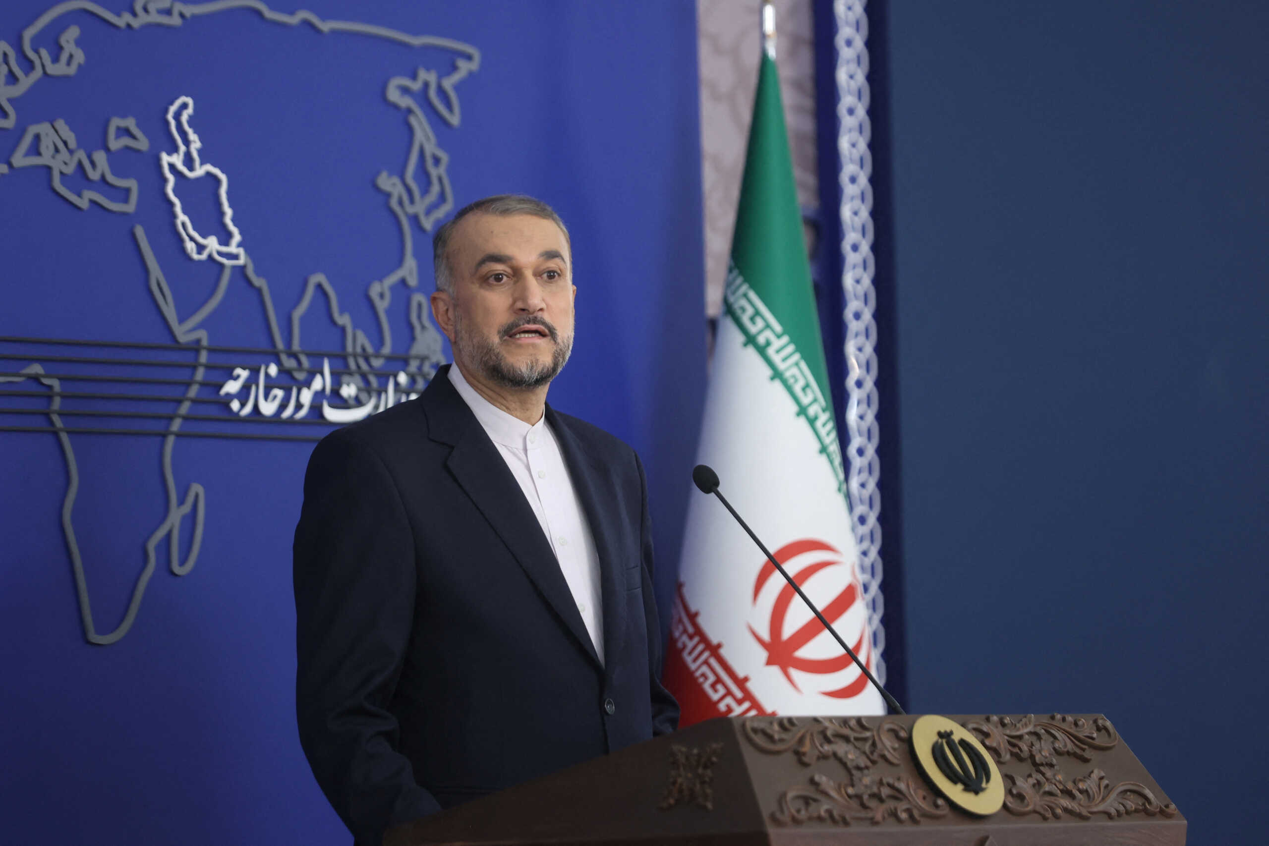 Iranian Foreign Minister Hossein Amirabdollahian speaks during a press conference after the second 3+3 Regional platform summit in Tehran, Iran, October 23, 2023. Majid Asgaripour