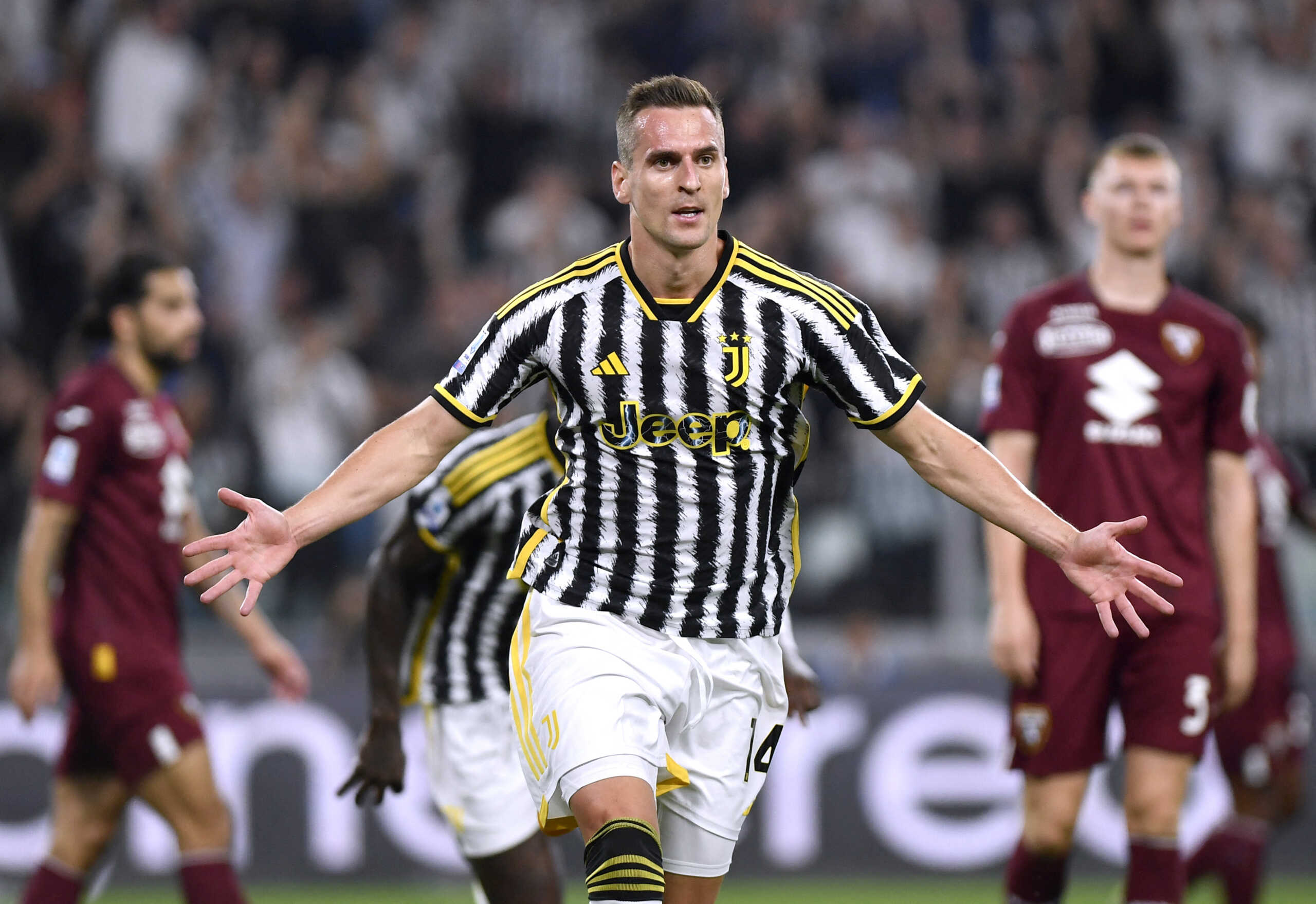 Soccer Football - Serie A - Juventus v Torino - Allianz Stadium, Turin, Italy - October 7, 2023 Juventus' Arkadiusz Milik celebrates scoring their second goal REUTERS