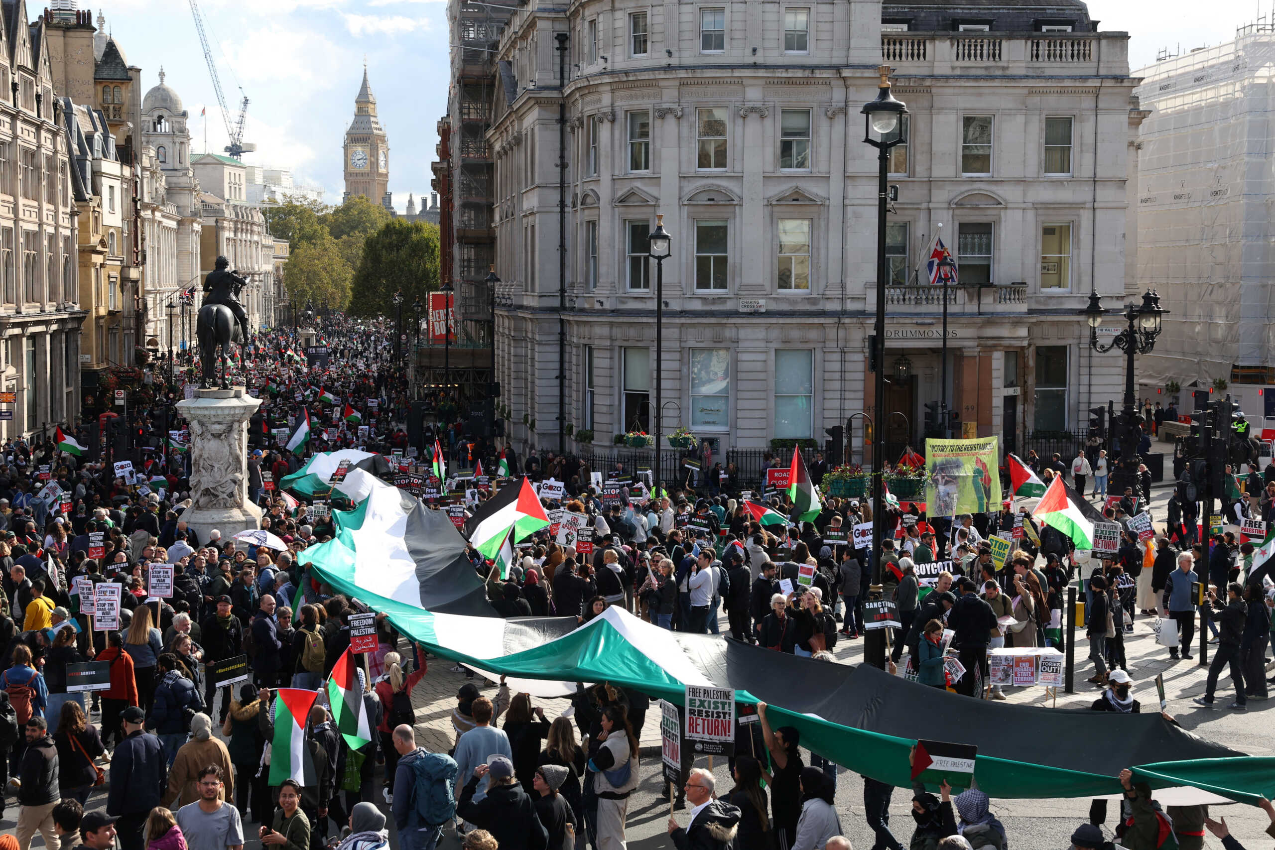 Demonstrators protest in solidarity with Palestinians, amid the ongoing conflict between Israel and the Palestinian Islamist group Hamas, in London, Britain, October 14, 2023. REUTERS