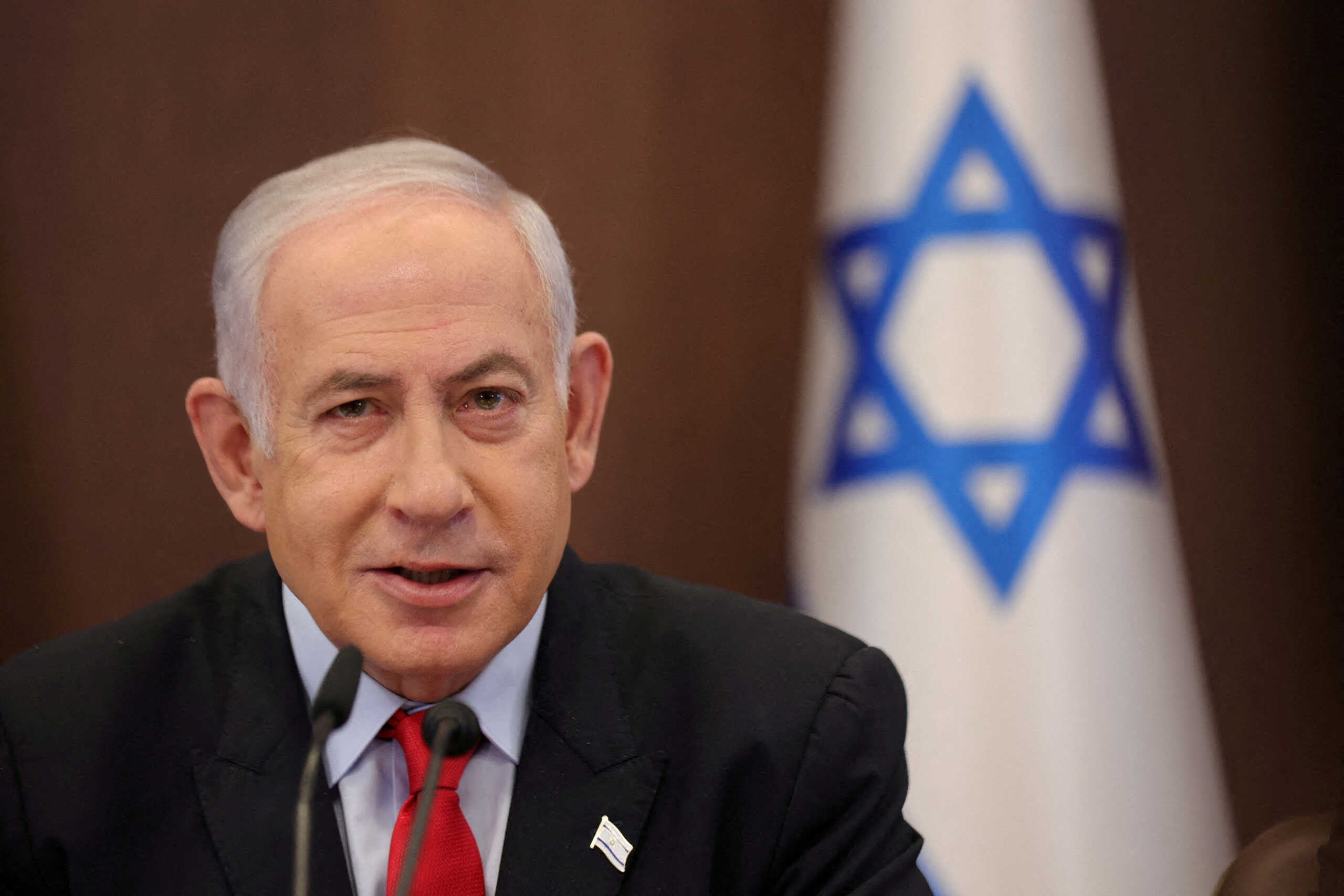 FILE PHOTO: Israeli Prime Minister Benjamin Netanyahu attends the weekly cabinet meeting at the prime minister's office in Jerusalem, September 27, 2023.    ABIR SULTAN