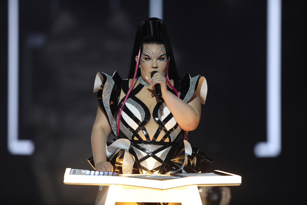 epa07568116 Winner of the 2018 Eurovision Song Contest Netta Barzilai of Israel performs during Semi Final dress rehearsals of the 64th annual Eurovision Song Contest (ESC) at the Expo Tel Aviv, in Tel Aviv, Israel, 13 May 2019. The Grand Final is held on 18 May.  EPA