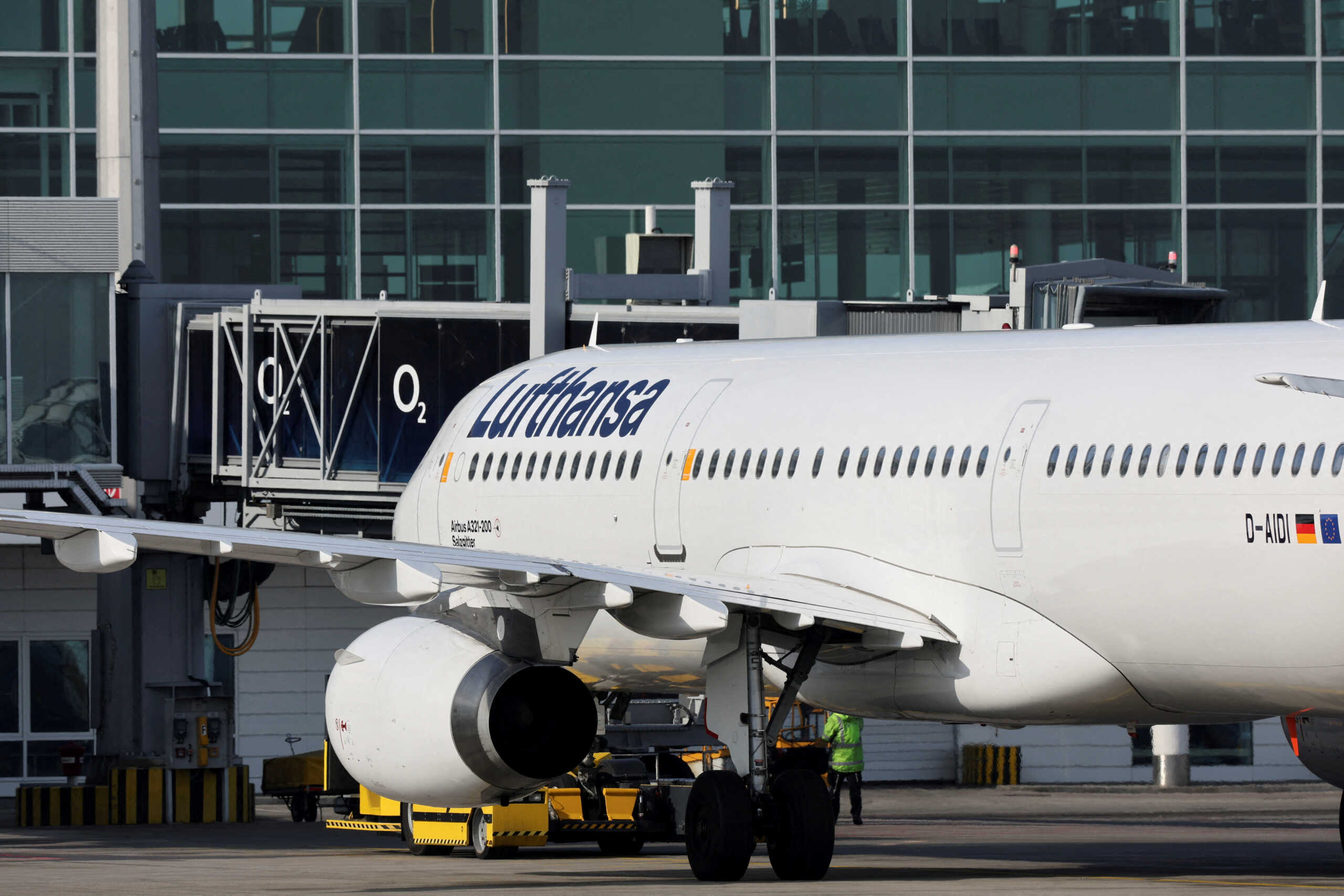 FILE PHOTO: A Lufthansa's aircraft is seen on the tarmac the day before VERDI union called airport workers at Frankfurt, Munich, Stuttgart, Hamburg, Dortmund, Hanover and Bremen airports to go on a 24-hour strike on Friday, at the Munich International Airport, Germany, February 16, 2023. REUTERS