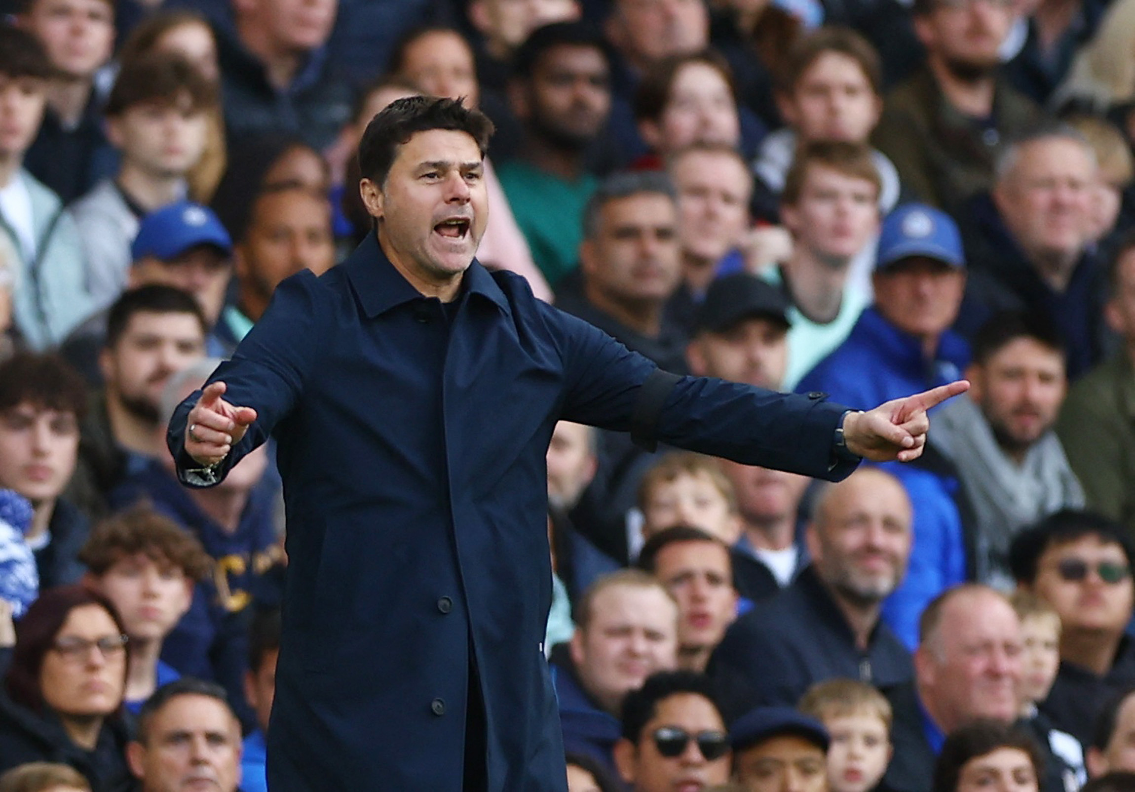 Soccer Football - Premier League - Chelsea v Brentford - Stamford Bridge, London, Britain - October 28, 2023 Chelsea manager Mauricio Pochettino reacts Action Images via Reuters