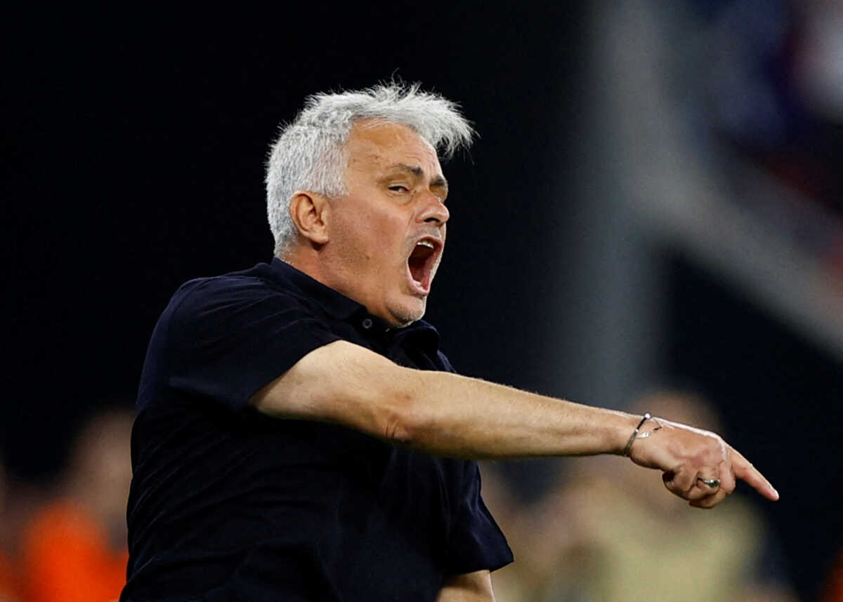 FILE PHOTO: Soccer Football - Europa League - Final - Sevilla v AS Roma - Puskas Arena, Budapest, Hungary - May 31, 2023  AS Roma coach Jose Mourinho reacts REUTERS