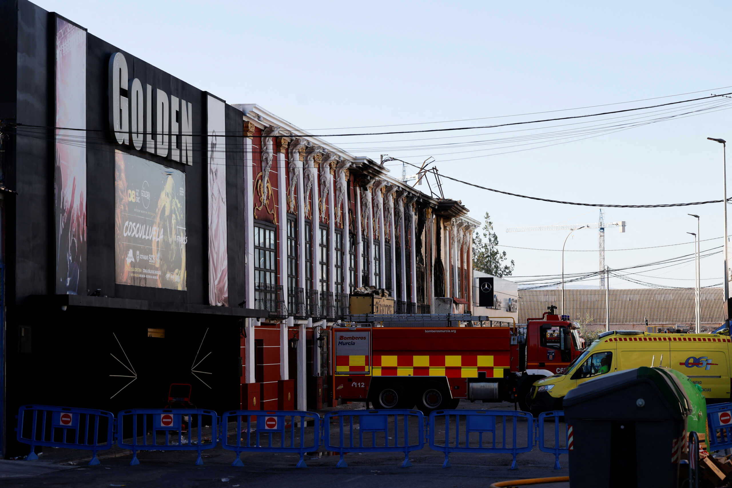 A firetruck is seen after adjoining nightclubs caught fire in Murcia, Spain, October 1, 2023. REUTERS