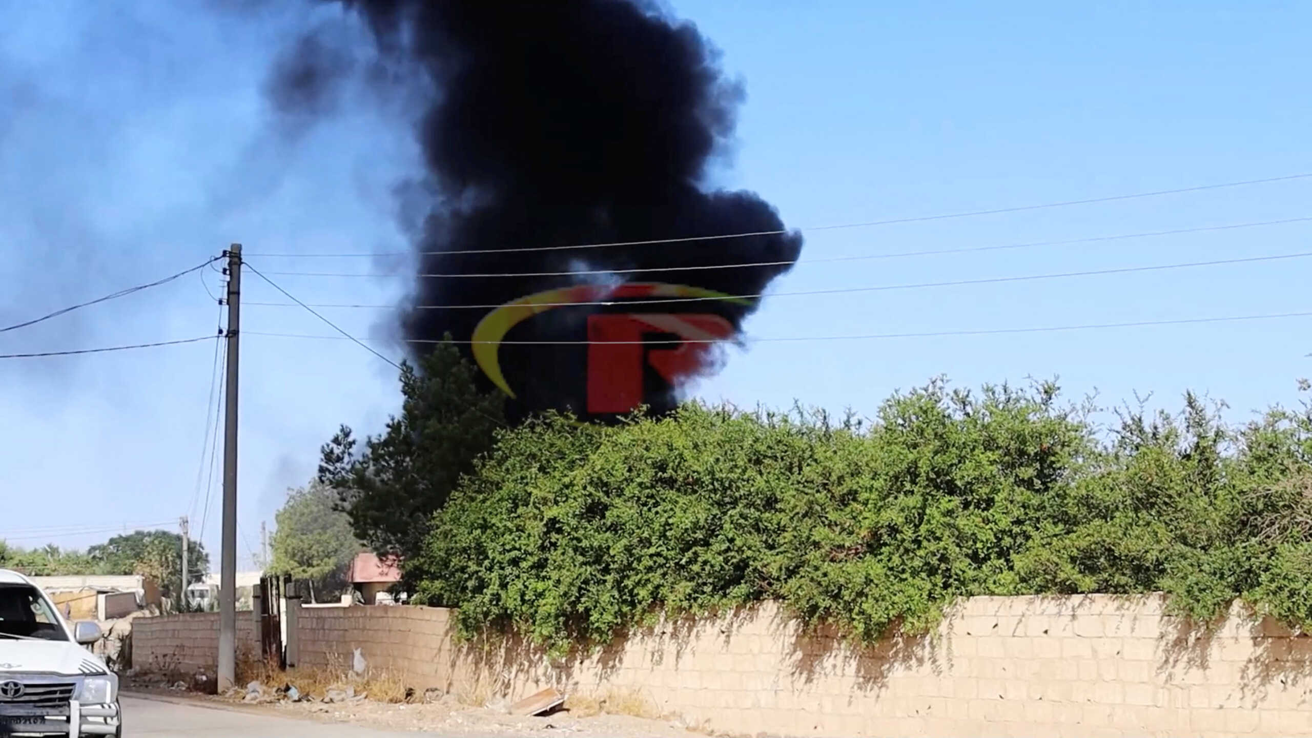 Smoke rises after an alleged Turkish strike on Hasakah, Syria, October 5, 2023 in this screen grab obtained by Reuters from a handout video. Ronahi TV