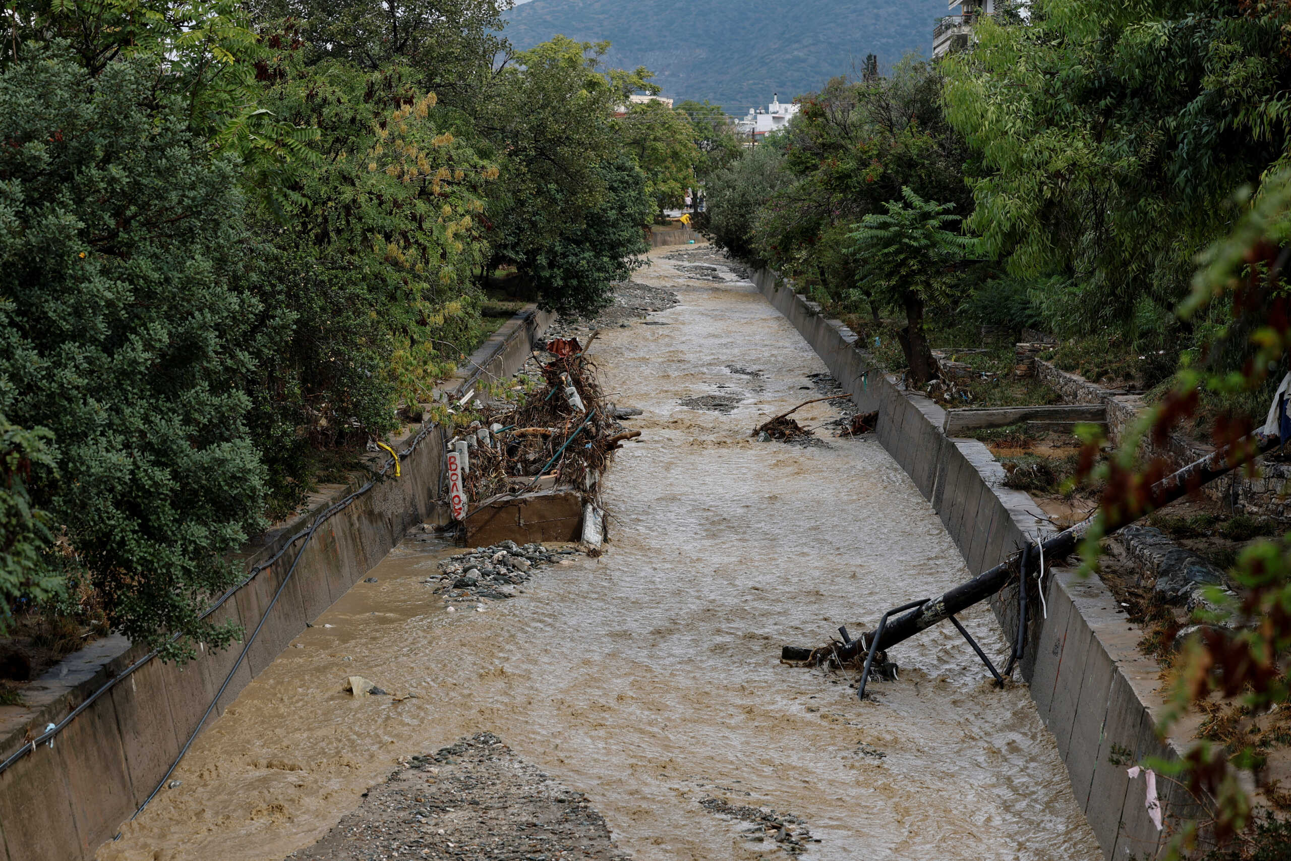 View of a footbridge that collapsed into the river after Storm Elias hit the city of Volos, Greece, September 28, 2023. REUTERS