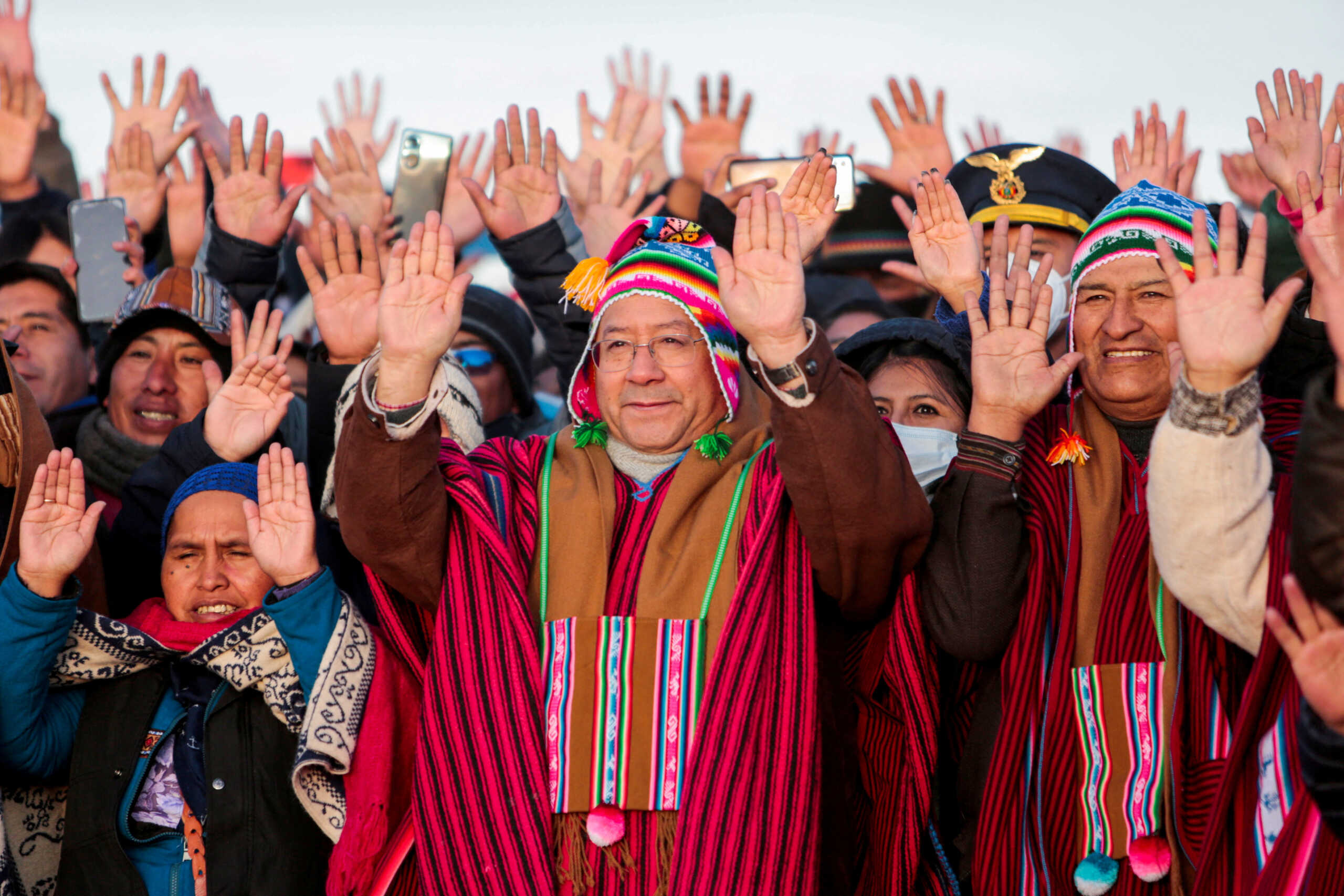 FILE PHOTO: Bolivia's President Luis Arce and former President Evo Morales attend an ancestral ceremony to ring in the Aymara New Year, in Tiwanaku, Bolivia June 21, 2022. REUTERS