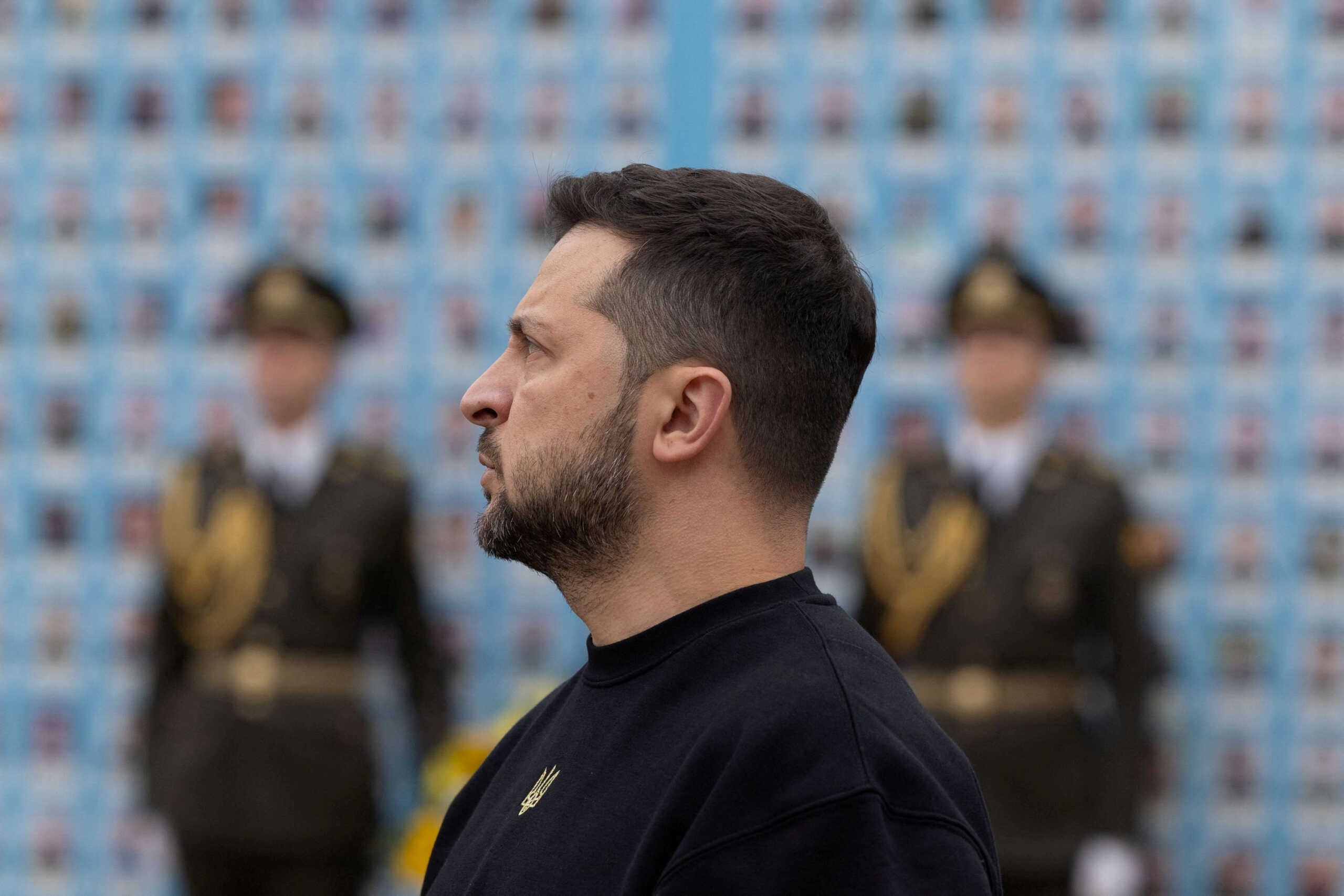 Ukraine's President Volodymyr Zelenskiy visits the Memory Wall of Fallen Defenders of Ukraine, amid Russia's attack on Ukraine, during Defenders of Ukraine Day commemoration in Kyiv, Ukraine October 1, 2023.  Ukrainian Presidential Press Service