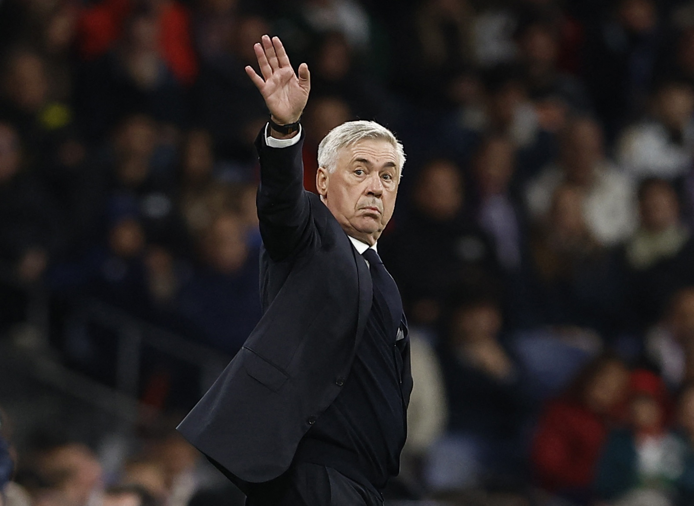 Soccer Football - Champions League - Group C - Real Madrid v S.C. Braga - Santiago Bernabeu, Madrid, Spain - November 8, 2023 Real Madrid coach Carlo Ancelotti reacts REUTERS